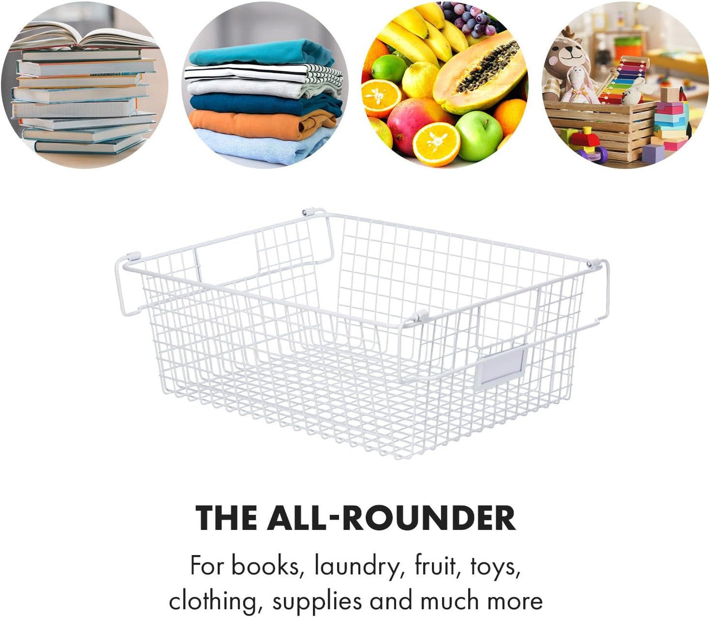 Granrosi Extra Large Stackable Wire Baskets for Organizing — Set of 2 White Wire Storage Baskets with Handles; Snacks & Chips Organizer for Pantry; XL Metal Storage Bins for Pantry