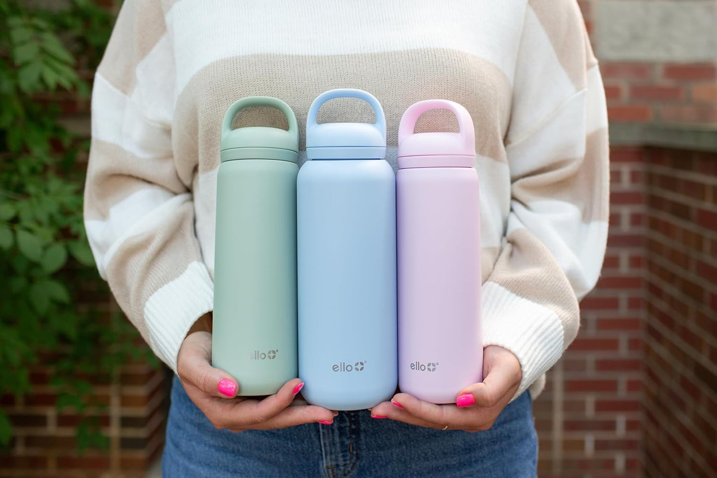 Ello Cooper 40oz Stainless Steel Water Bottle with 2 Lids Chug and Straw | Leak Proof | Double Walled and Vacuum Insulated | Built in Carry Loop | Dishwasher Safe | Cashmere Pink