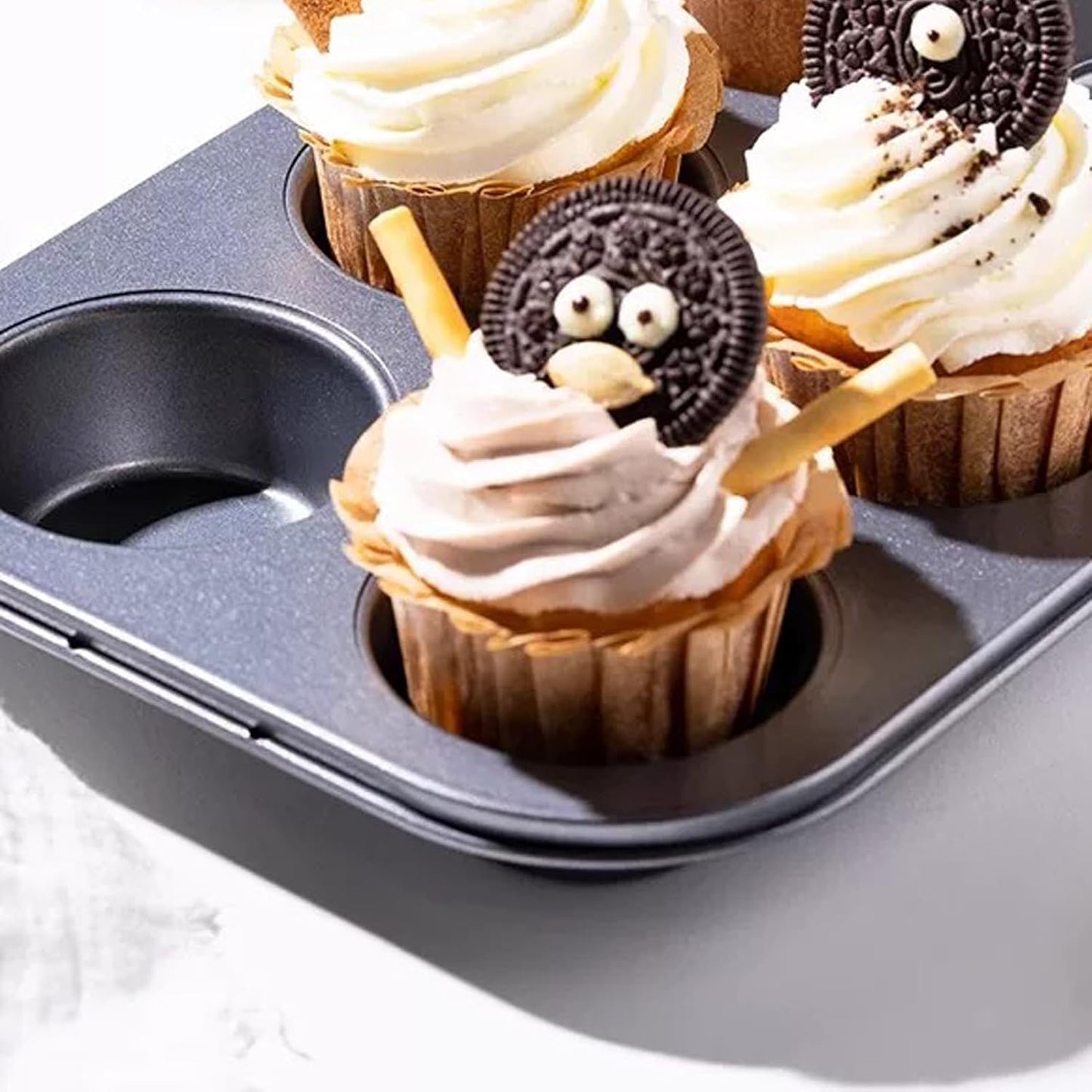Air Fryer Muffin Pan, Nonstick Cupcake Baking Pan for Counter Top Oven Small Oven, Black, 2 Pack