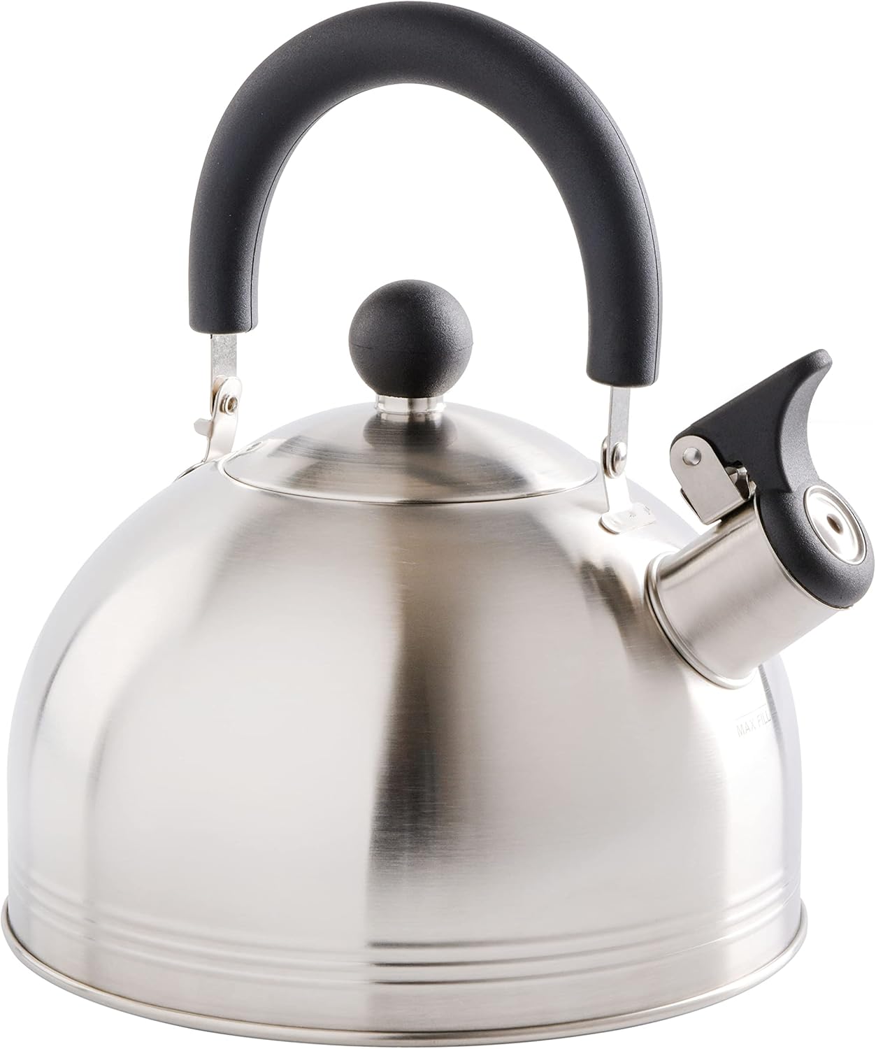 Mr. Coffee Carterton Stainless Steel Whistling Tea Kettle – 1.5-Quart Capacity, Mirror Polish Finish, Durable Tea Kettle for Stovetop, Fast Boiling, Easy Pouring