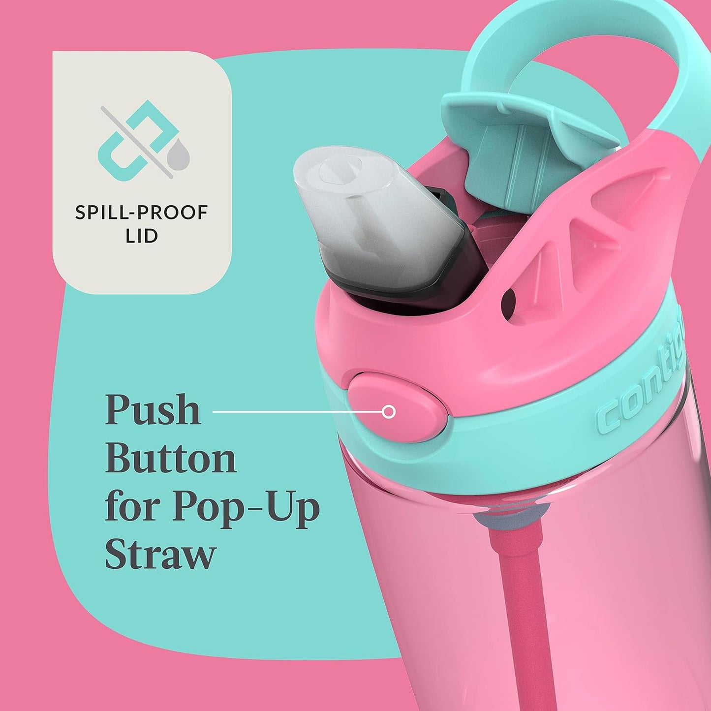 Contigo Aubrey Kids Water Bottle, 2-Pack, 20oz, Azalea/Jade & Blue Raspberry.Azalea, Spill-Proof Lid, Dishwasher Safe, BPA Free