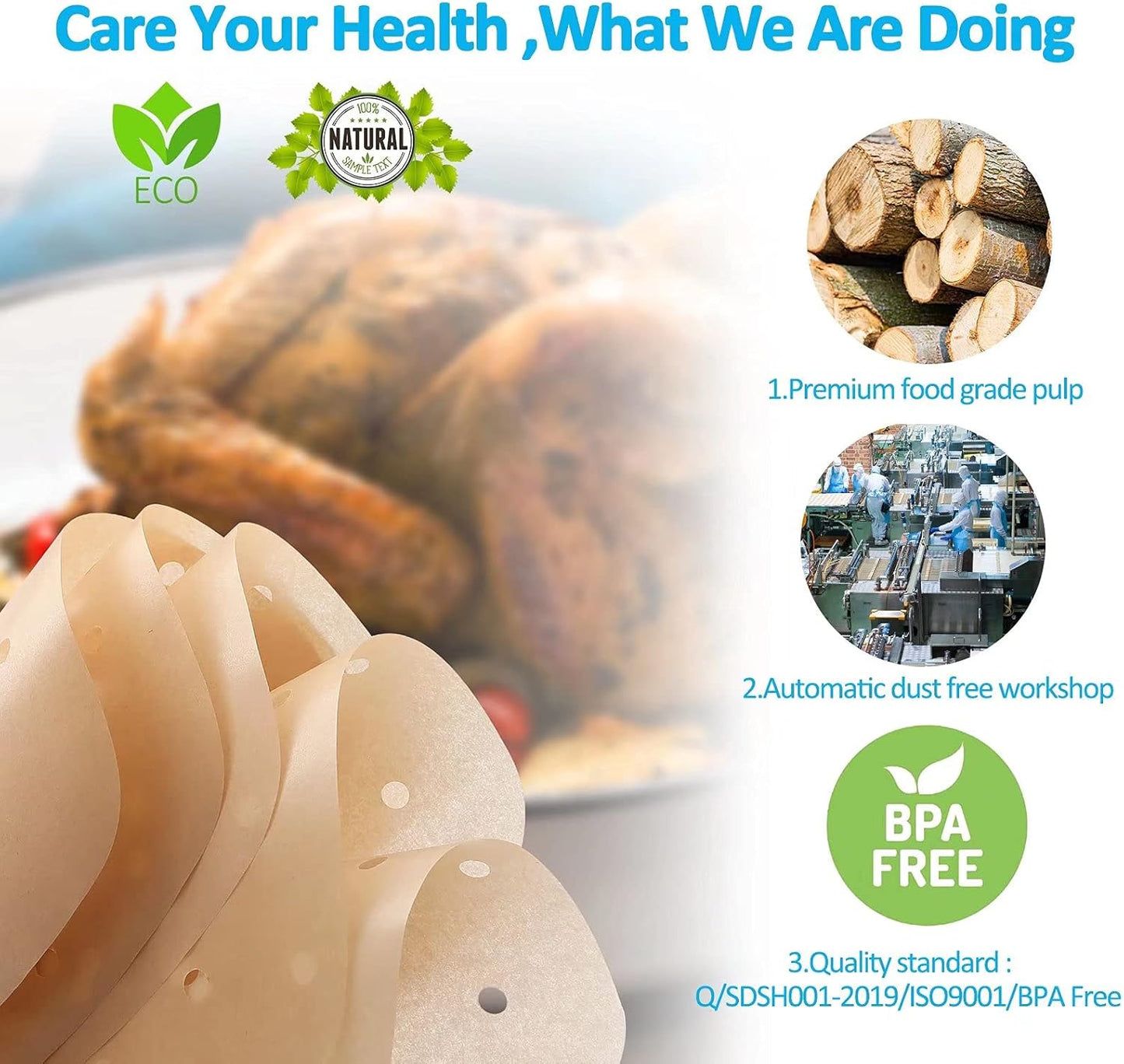 Air Fryer Parchment Paper Liners: 200PCS 8.5 inch Square Perforated parchment paper for Air Fryer, Premium Bamboo Steamer Liner for Air Fryers Baking Cooking Oven