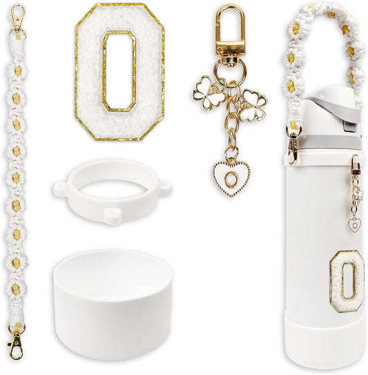 SITKOL Silicone Boot Cute Monogram Set Compatible with Owala Water Bottle 24 oz, 32 oz, 40 oz - Perfect Letter Owala Accessories for Owala Tumbler, Owala Free Sip, Pink Owala, Black Owala