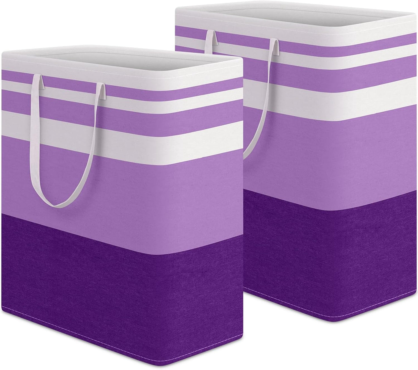 HomeHacks 2 Pack Large Laundry Baskets, Waterproof, Freestanding Laundry Hampers, Collapsible Clothes Hamper with Reinforced Handles in Laundry, College Dorm, Bathroom, Bedroom (Purple, 100Lx2)
