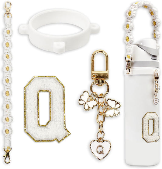 Cute Letter Charm Set Compatible with Owala Water Bottle 24 oz, 32 oz, 40 oz, Owala Kids, Owala Coffee Tumbler, Owala FreeSip – Includes Handle Strap, for Owala Accessories & Stanley Cup Accessories