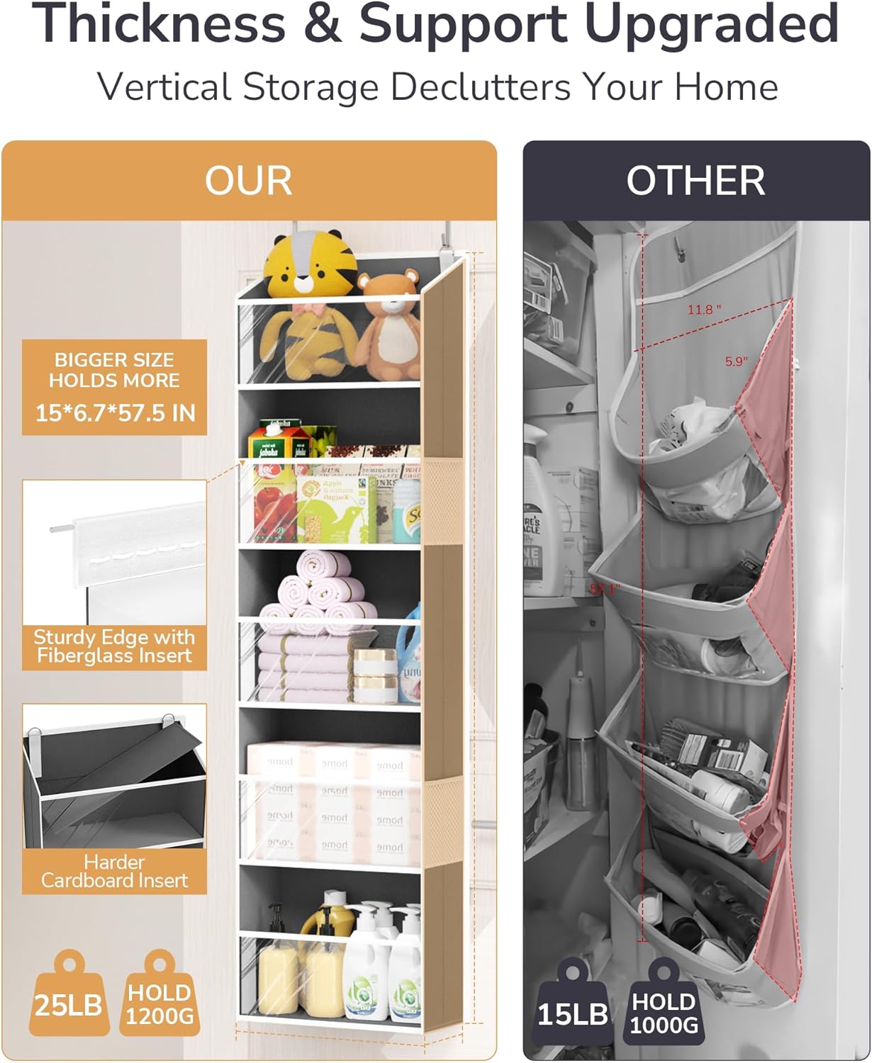 ULG Clear Over The Door PVC Organizer with 4 Pockets Hanging Storage for Bathroom, Closet, or Bedroom，Dark Gray
