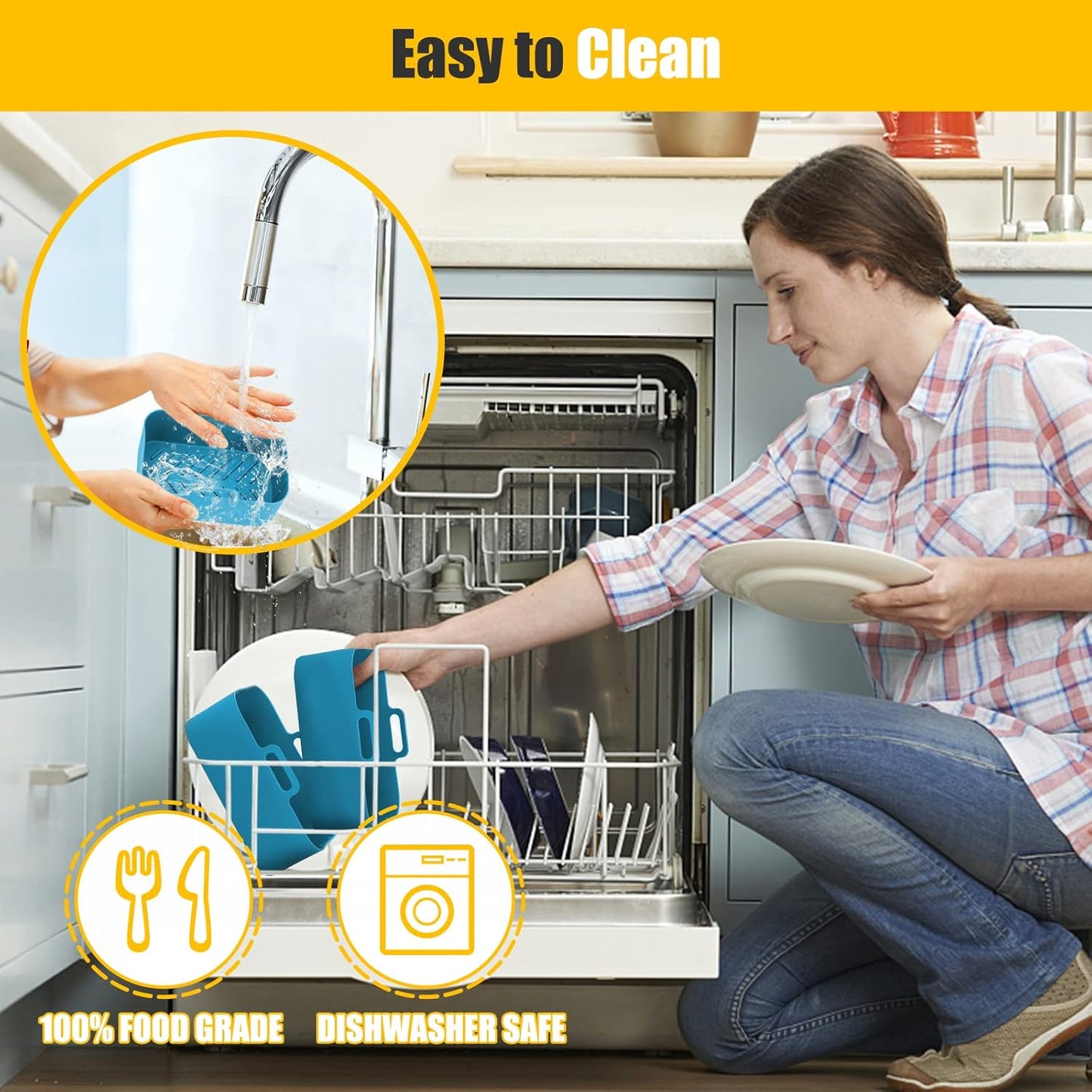 Air Fryer Liners Silicone for Ninja Foodi Dual DZ201/DoubleStack SL201 8QT, 2Pcs Reusable Airfryer Dual Basket for Chefman 6QT/Instant Vortex Plus XL 8QT | Non-stick | Easy Cleaning | Food Safe | Blue