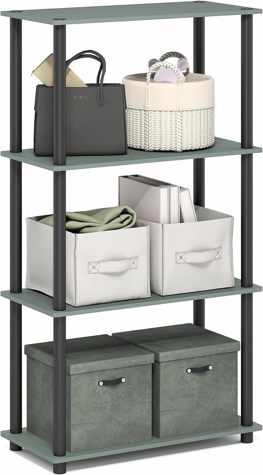 Furinno Turn-N-Tube Storage Shelves, 4-Tier Toolless Book Shelf, Corner Shelf, Toolless Open Shelves, for Organization and Storage, Living Room, Garage, Home Office, Sage Green