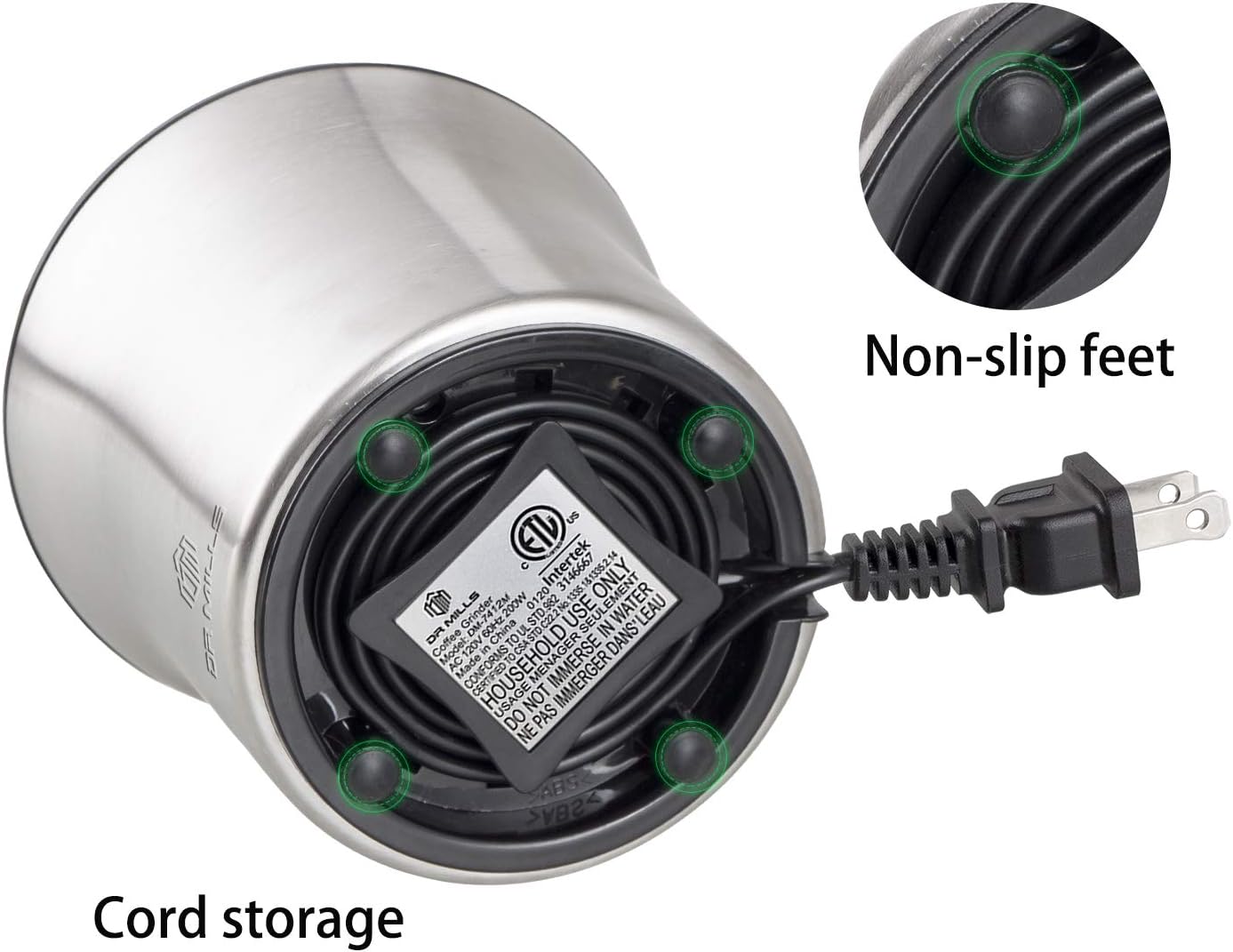 DR MILLS DM-7412M Stainless Steel Electric Dried Spice and Coffee Grinder,2 in 1 Wet and Dry, Removable Cups, Dishwasher Safe