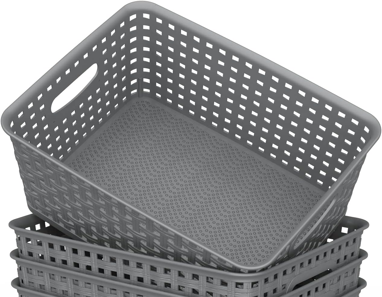 WYT Weave Storage Organizer Baskets, Grey 6-Pack Plastic Woven Baskets, 10.1" x 7.55" x 4.1"