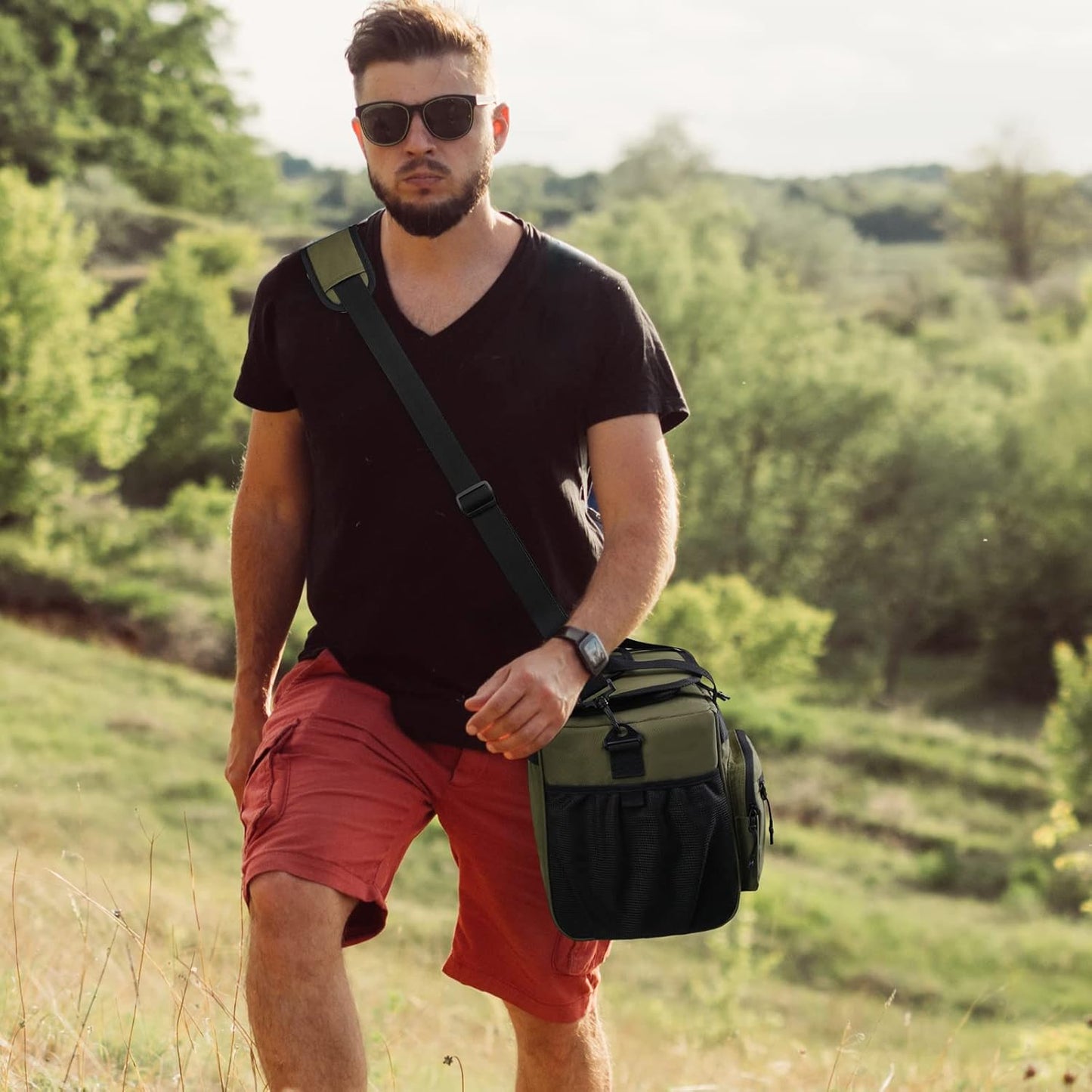 MIER Leakproof Insulated Cooler Lunch Bag for Adult Men Women 30 Can Cooler Bag with Top Flip Lid, 18L, Multiple Pockets (Dark Green-No Luggage Strap)