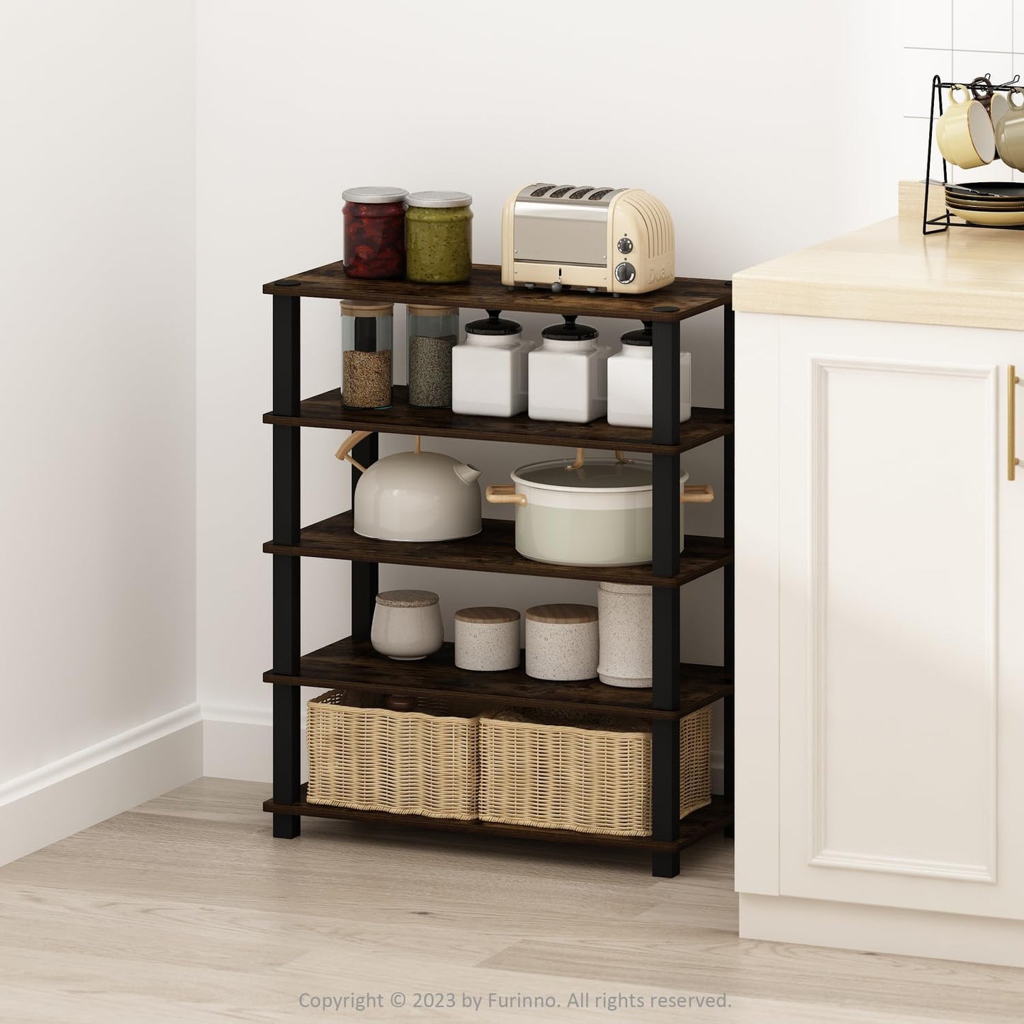 Furinno Turn-S-Tube Storage Shelves Set of 2, 3-Tier Stackable Standing Shelf, Open Corner Shelf, for Organization and Storage, Living Room, Garage, Home Office, Amber Pine