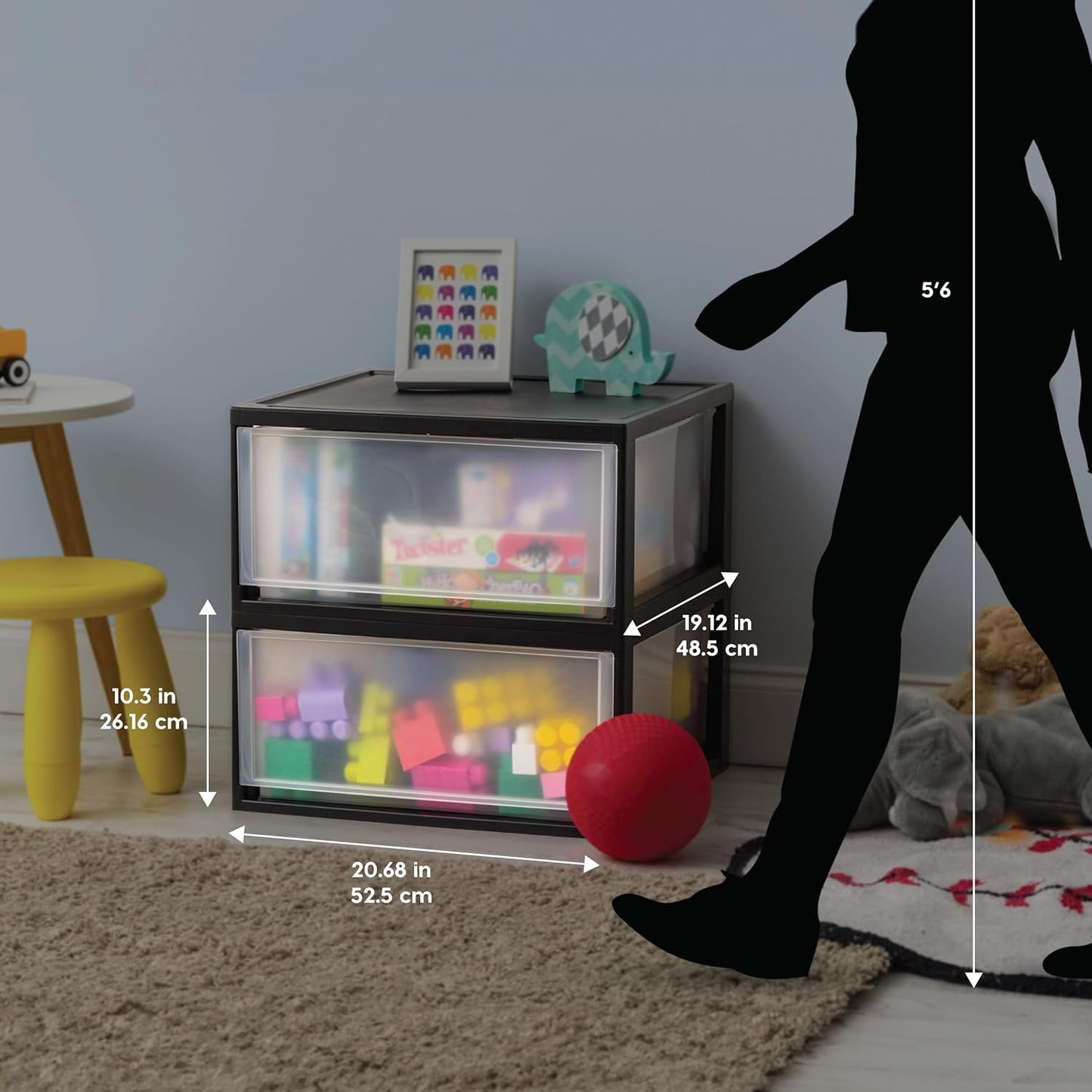 IRIS USA 47 Qt. Plastic Drawer Storage Organizer Stacking Drawers, 2-Pack, Stackable Unit with Sliding Drawer for Clothes Bedroom Kitchen Under Sink Pantry Craft Room Bathroom Dorm Office, Black