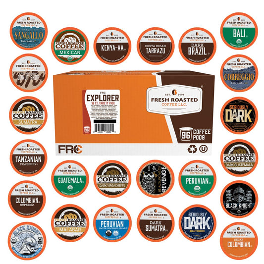 Fresh Roasted Coffee, Explorer Variety Pack, K-Cup Compatible, 96 Pods