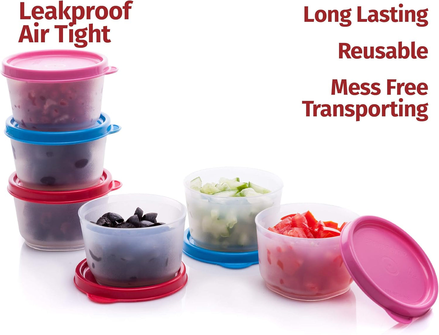 SIGNORA WARE Condiment Containers with Lids- 6 pk. 4 oz.Salad Dressing to go Small Food Storage Containers- Sauce Cups Leak proof Reusable Plastic BPA free for Lunch Box Picnic Travel
