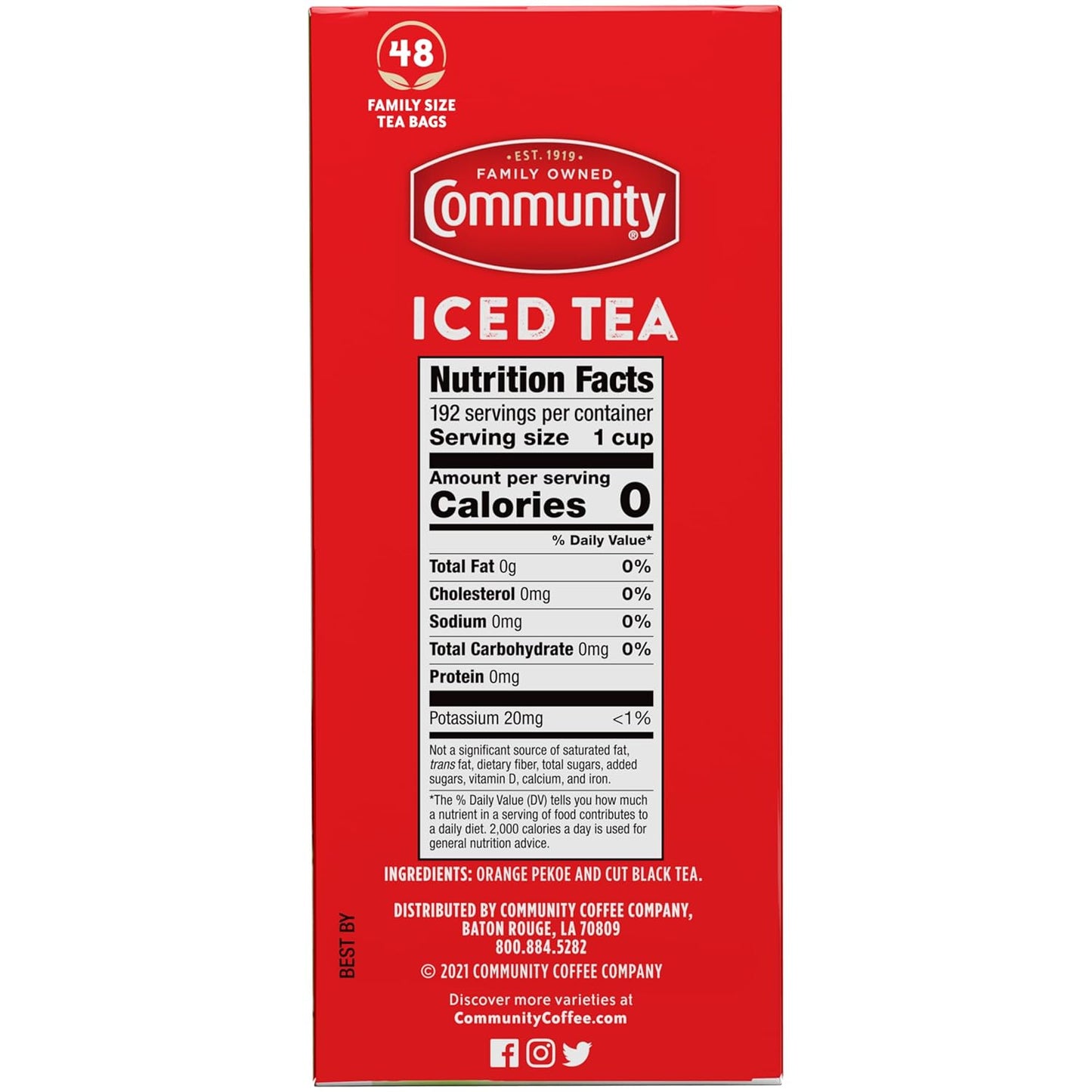 Community Coffee Signature Iced Tea, 48 Family Size Tea Bags, 48 Count Box (Pack Of 1)