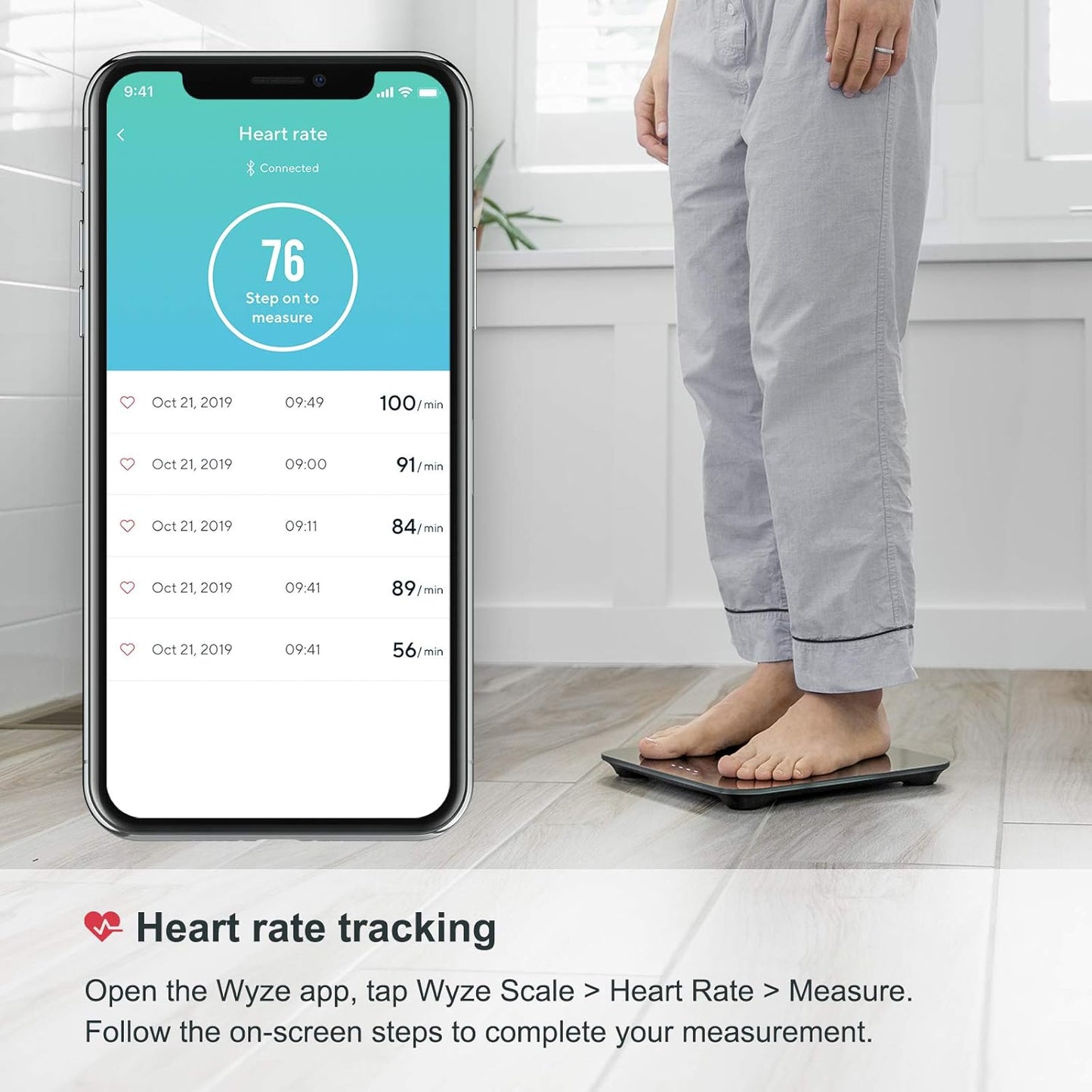 Wyze Smart Scale, Scale for Body Weight, Digital Bathroom Scale for Body Fat, BMI, and Heart Rate, Body Composition Analyzer with App, Batteries Included, Bluetooth, 400 lb, Black-New