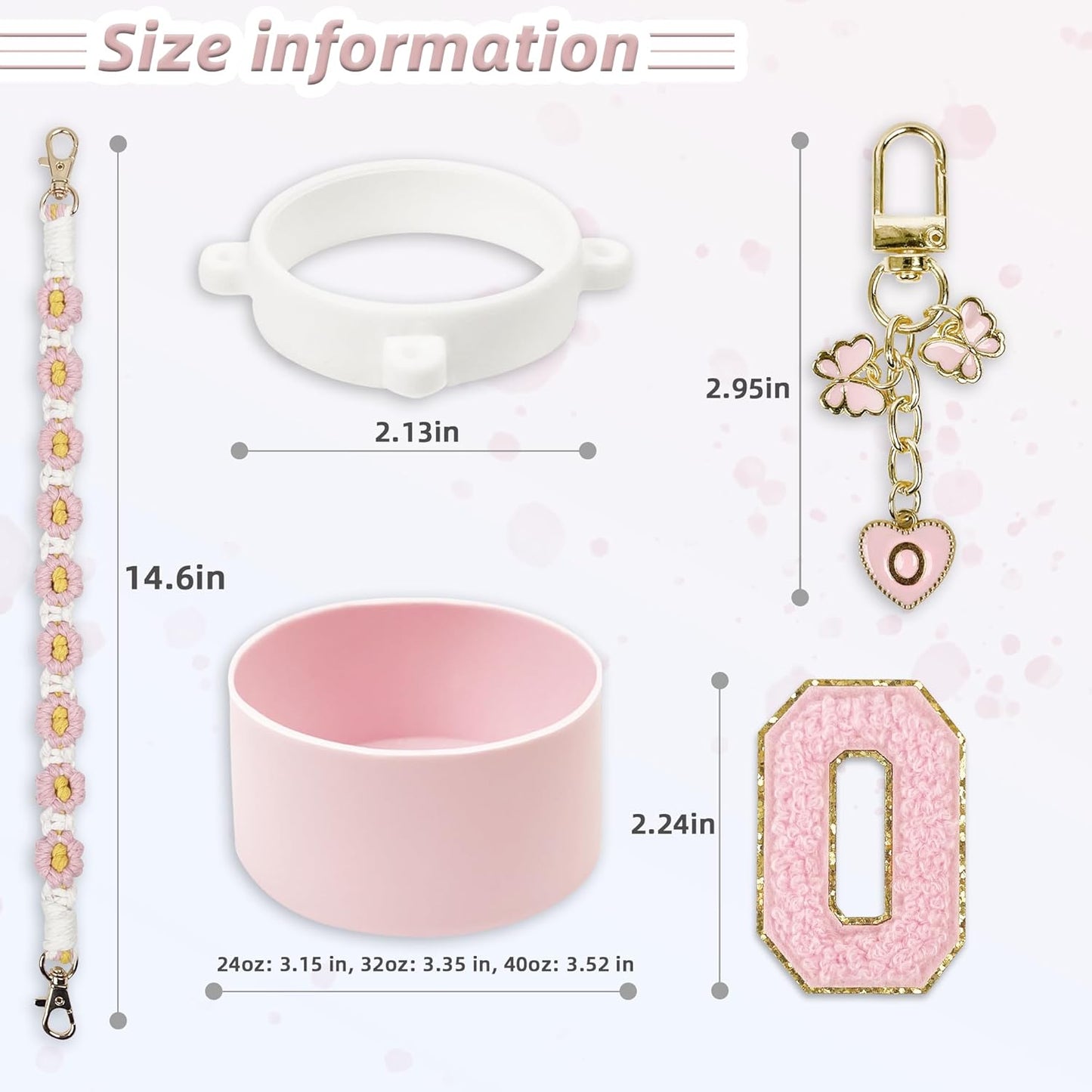 SITKOL Silicone Boot Cute Monogram Set Compatible with Owala Water Bottle 24 oz, 32 oz, 40 oz - Perfect Letter Owala Accessories for Owala Tumbler, Owala Free Sip, Pink Owala, Black Owala