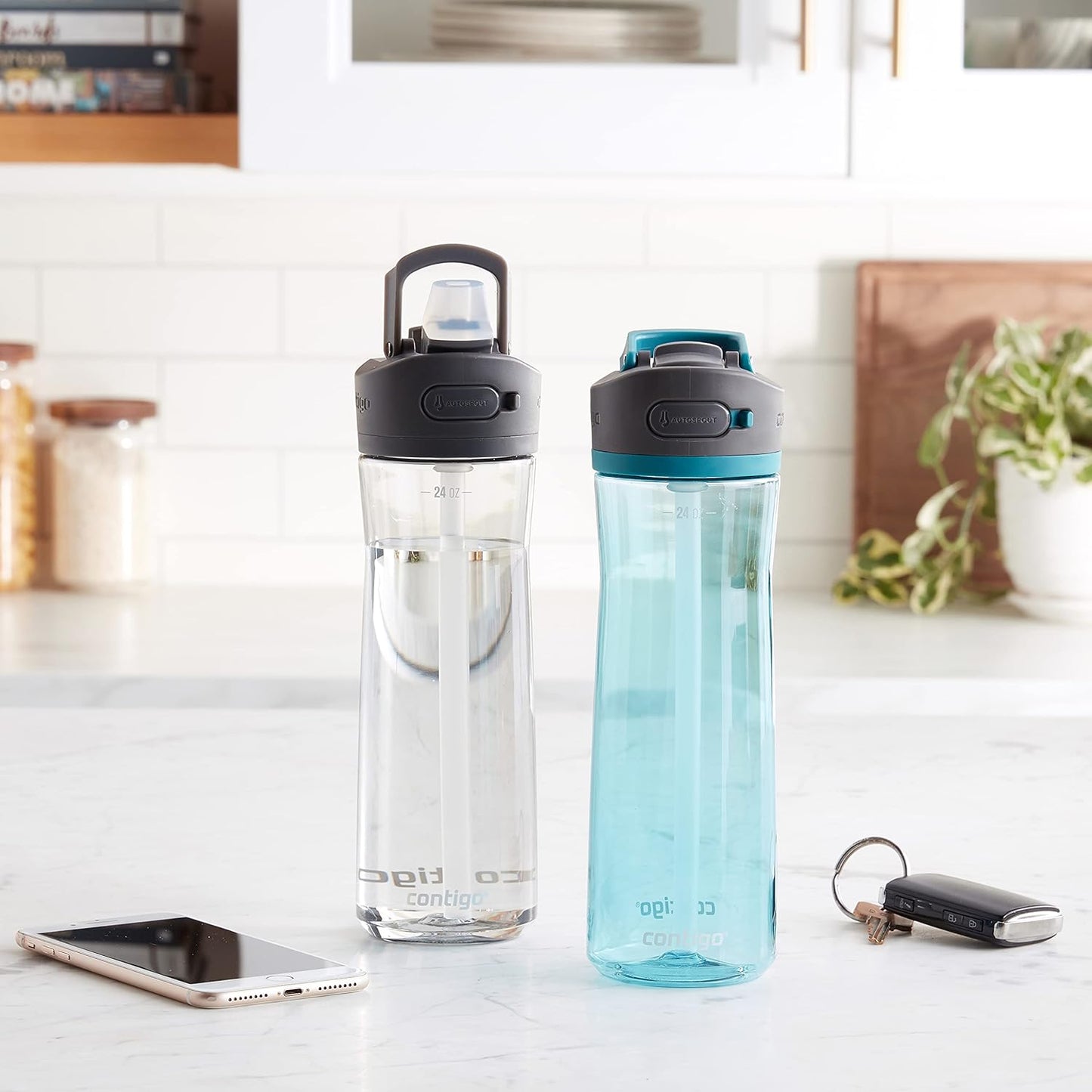 Contigo Ashland 2.0 Leak-Proof Water Bottle with Lid Lock and Angled Straw Dishwasher Safe Interchangeable Lid 24oz Juniper/Sake (Pack of 8)
