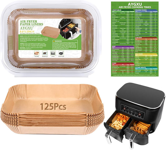(125PCS) Air Fryer Liners, Disposable for Ninja Dual Air Fryer accessories, Parchment Paper liners rectangle 8.6''*5.5''