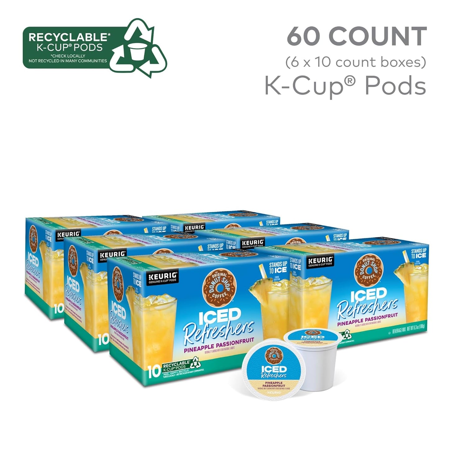 The Original Donut Shop Iced Refreshers, Pineapple Passionfruit Flavor, Keurig Single Serve K-Cup Pods, 60 Count (6 Packs of 10)