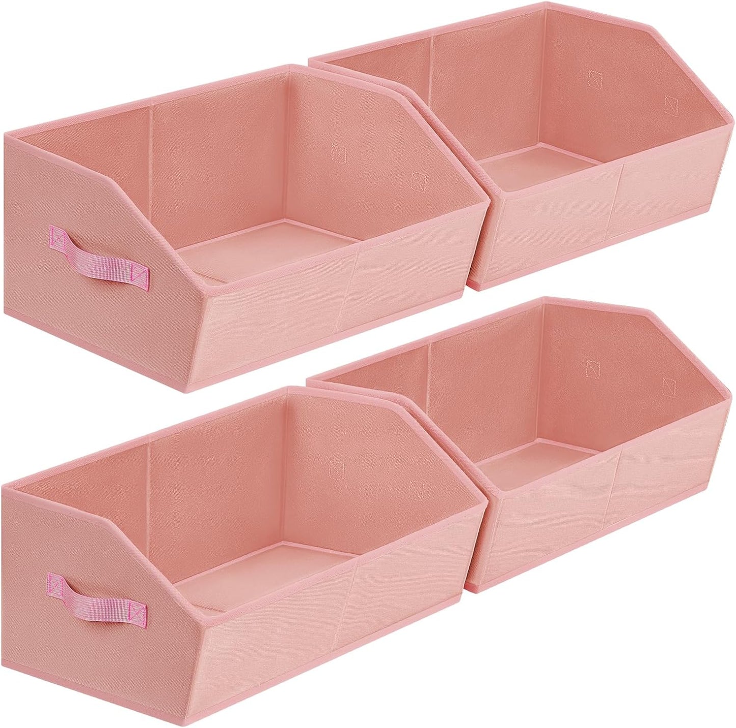 Closet Baskets for Shelves Trapezoid - Decorative Storage Baskets with Handle, Closet Bins for Organization, Shelf Storage Bins for Clothes, Books, Home, Office, 4 Pack, Pink