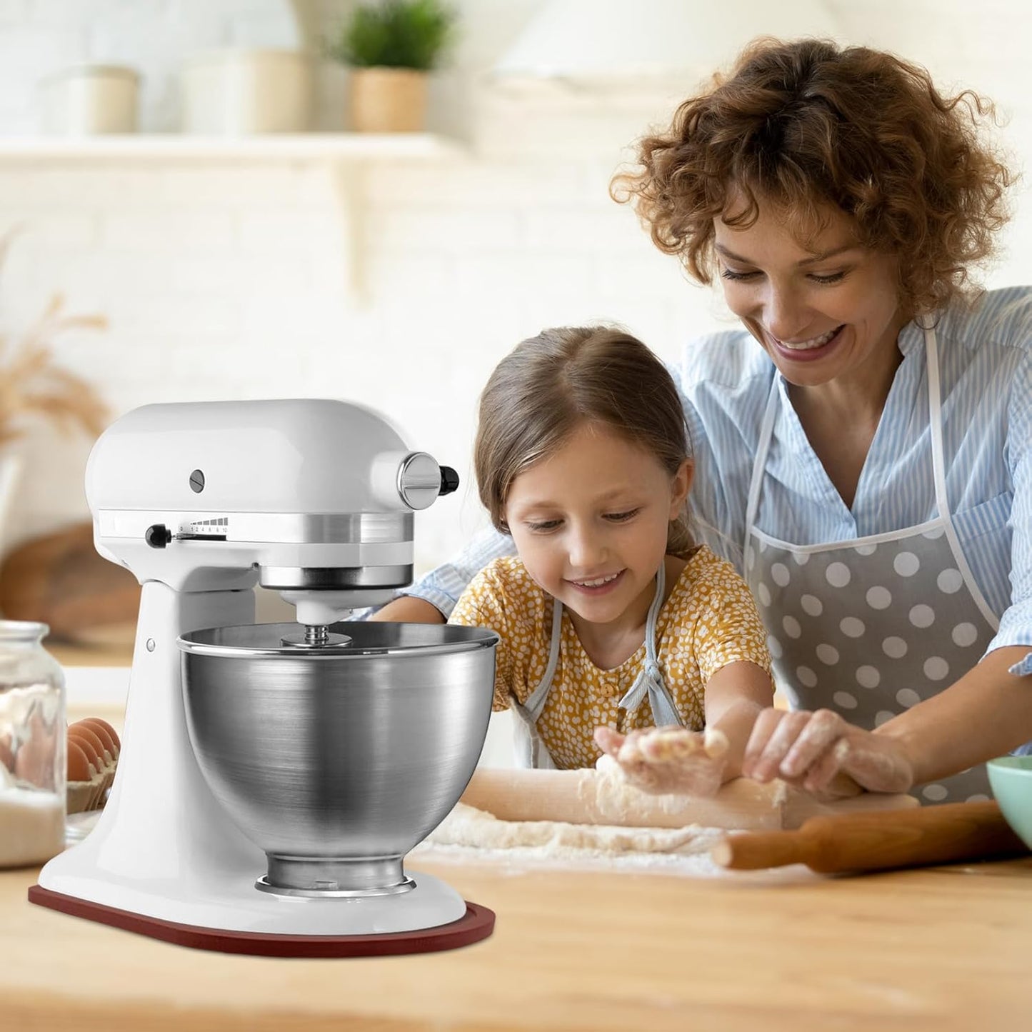 Mixer Slider Compatible with Kitchen aid Bowl Lift 4 .5-5 Qt Stand Mixer Pine Wood - Kitchen Countertop Storage Mover Sliding Caddy for Kitchen Aid 4 .5-5 Qt Mixer (4 .5-5 Qt -Bright Brown)