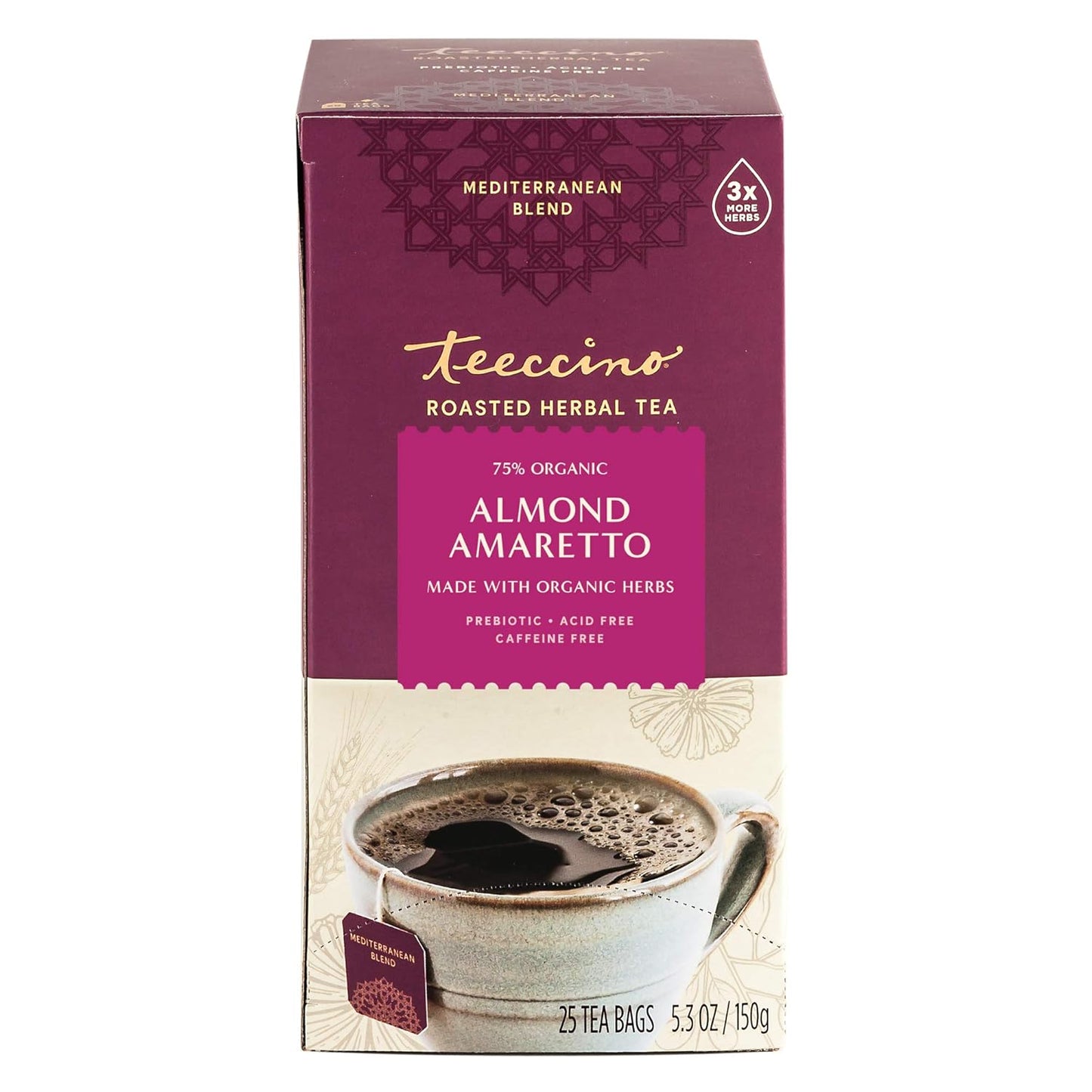 Teeccino Herbal Tea - Almond Amaretto - Rich & Roasted Herbal Tea That's Caffeine Free & Prebiotic for Natural Energy, 25 Tea Bags
