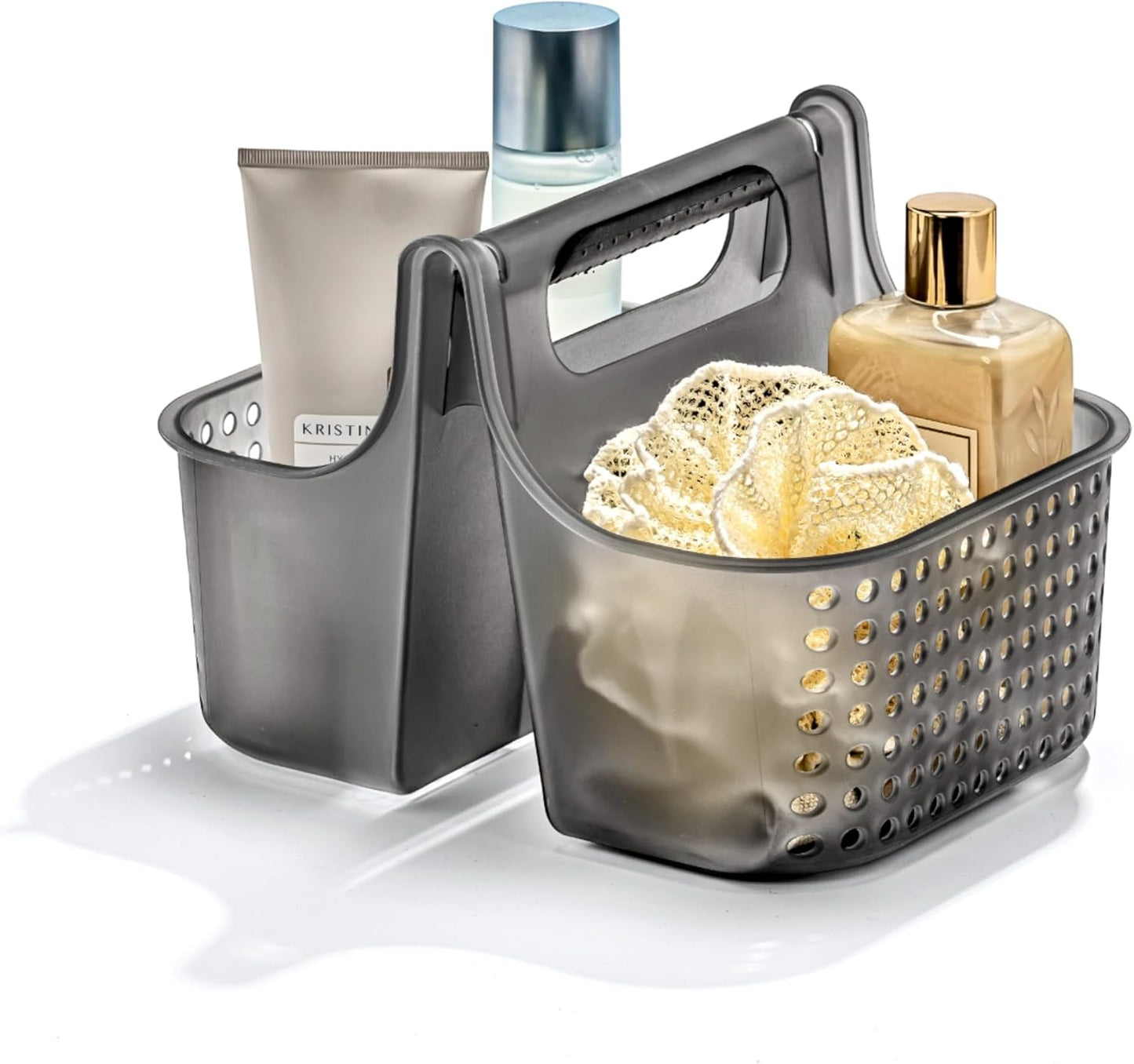 madesmart 2-Compartment Soft Grip Shower Tote for Bathroom Organization, Plastic Storage Shower Caddy Bucket, Small, Carbon