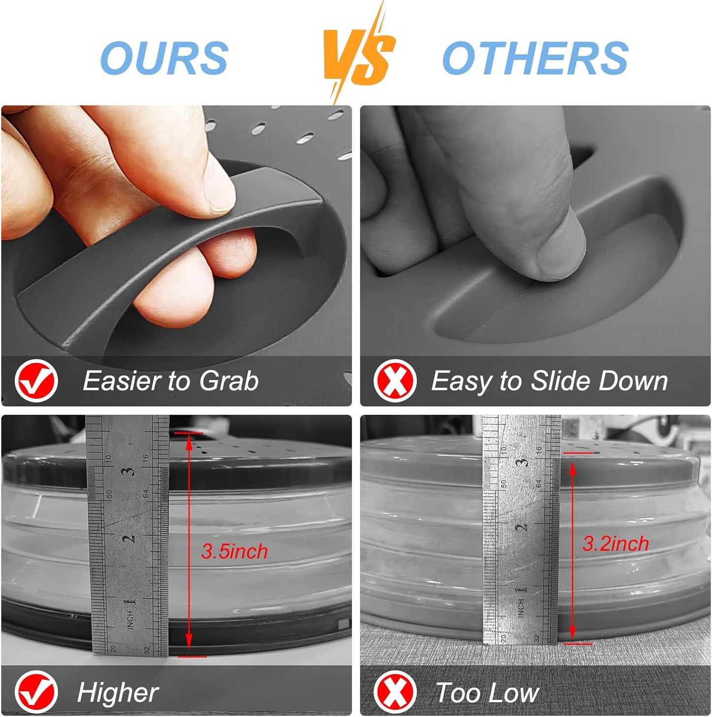 10 Inch Microwave Food Cover & Collapsible Silicone Mat - Splatter Guard, Plate Holder & Kitchen Colander for Meal Prep, Charcoal