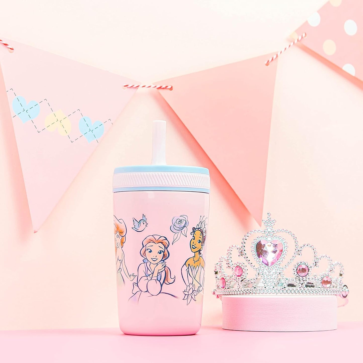 Zak Designs Disney Princess Kelso Toddler Cups For Travel or At Home, 12oz Vacuum Insulated Stainless Steel Sippy Cup With Leak-Proof Design For Kids (Ariel, Belle, Cinderella, Mulan, Tiana)