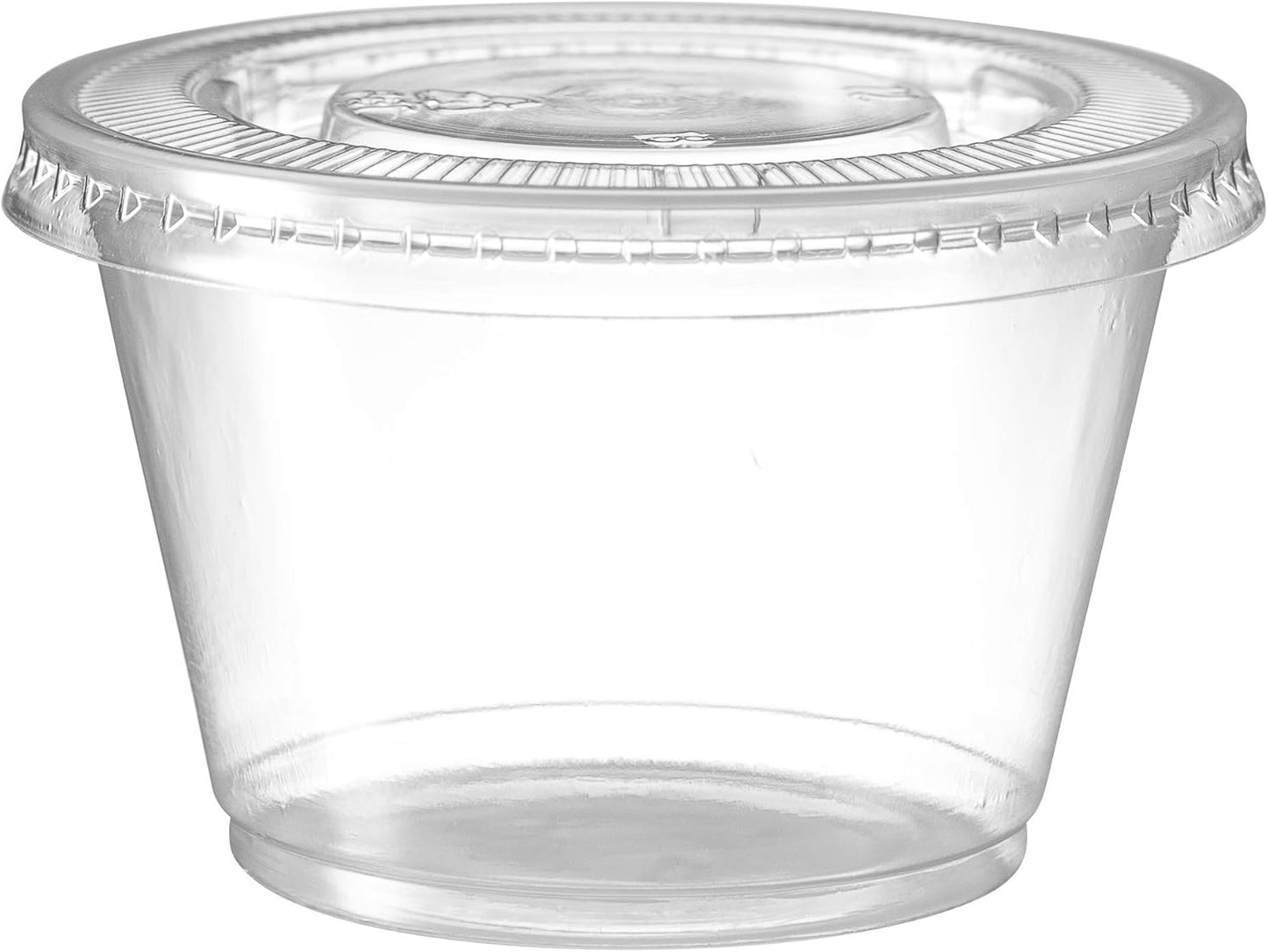 Portion Cups with Lids (4 Ounces, 100 Pack) | Disposable Plastic Cups for Meal Prep, Portion Control, Salad Dressing, & Medicine | Small Plastic Condiment Container