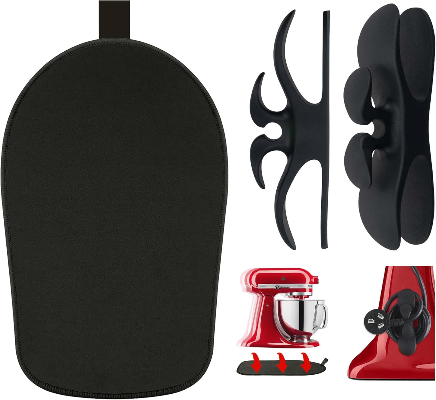 Sliding Mat Compatible with Kitchenaid Mixer with 2 Black Kitchen Accessories, Mixer Slider Mover Pad Compatible with Kitchenaid 4.5-5 Qt Tilt-Head Stand Mixer, Kitchen Aid Mixer Accessories