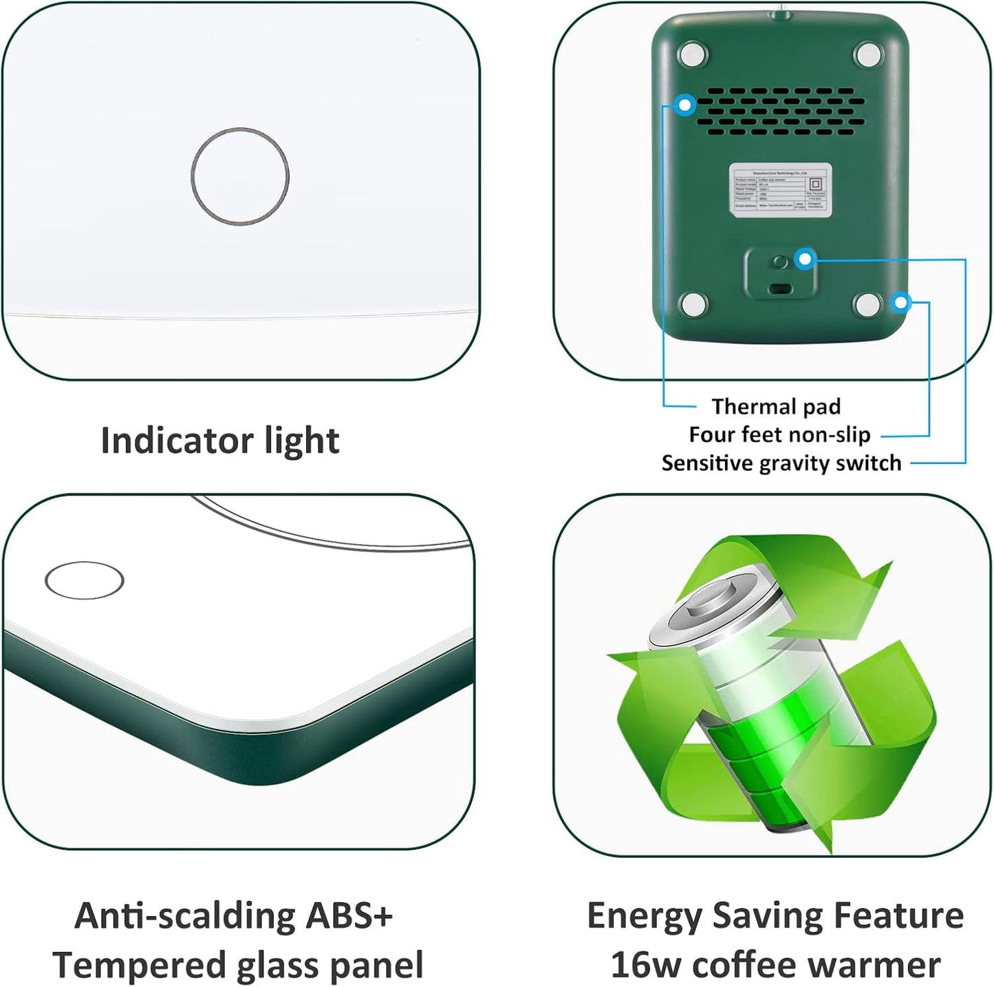 Misby Coffee Warmer, Coffee Cup Warmer with Auto Shut Off, Gravity-Induction Coffee Warmer for Desk Use, Coffee Mug Warmer for Coffee Lovers Gift Keep Beverages Coffee Warmer (Green)