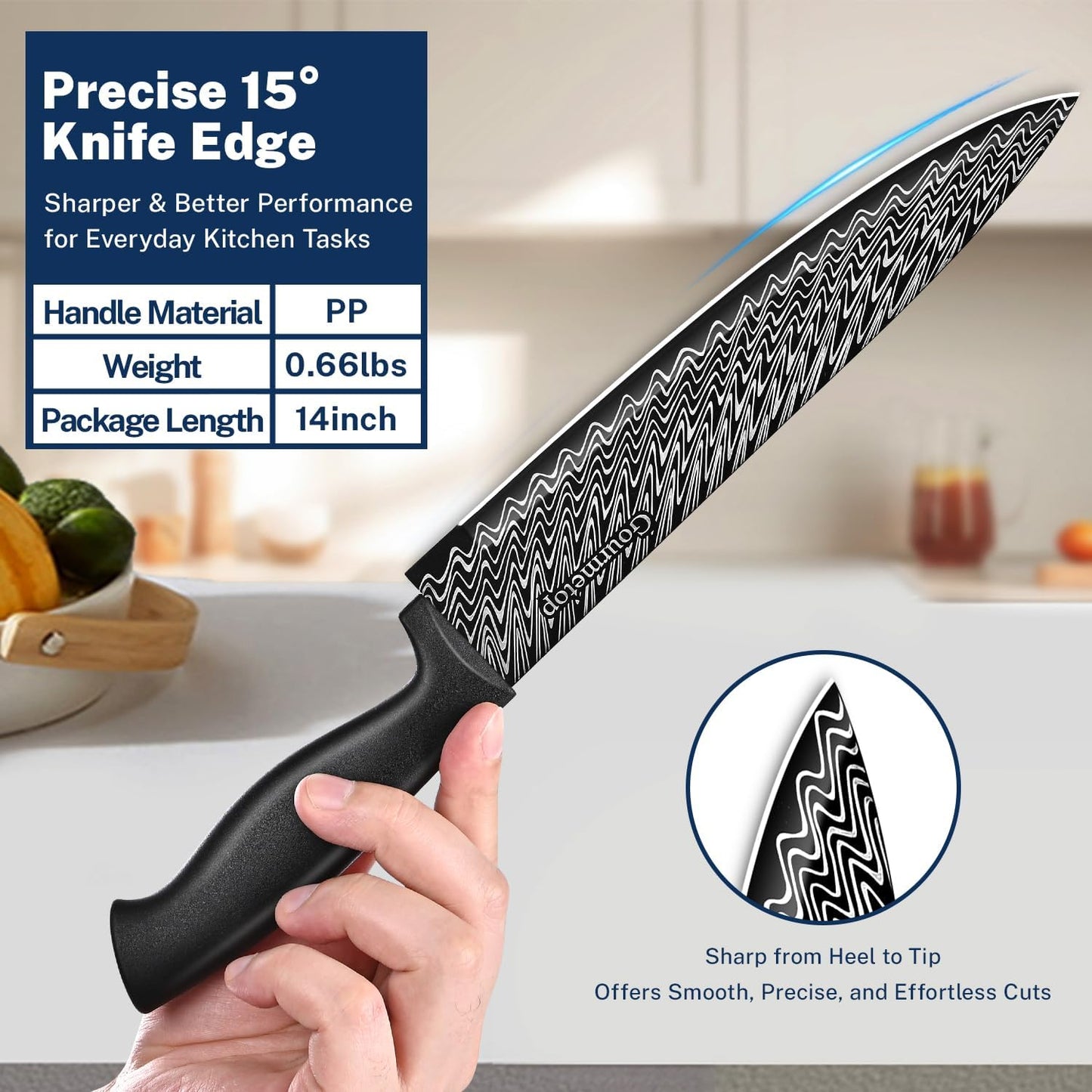 Kitchen Knife Set with Cover 3 Pcs, Black Chef Knife Set for Cooking, Sharp Kitchen Knives with Sheath, 8'' Chef Knife, 5'' Utility, 3.5'' Paring, Damascus Pattern Kitchen Knife for Cutting