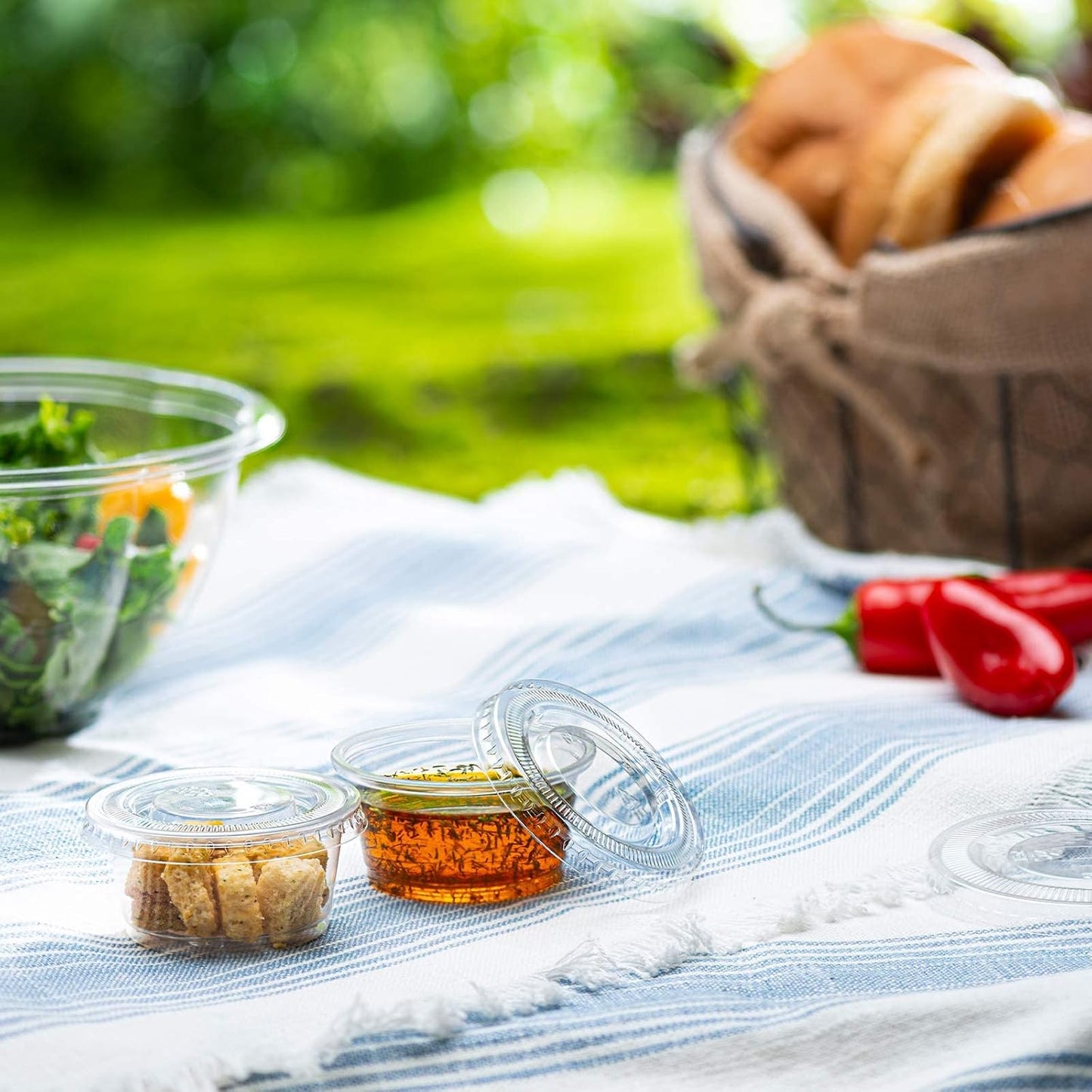 Portion Cups with Lids (2 Ounces, 200 Pack) | Disposable Plastic Cups for Meal Prep, Portion Control, Salad Dressing, Jello Shots, & Medicine | Small Plastic Condiment Container