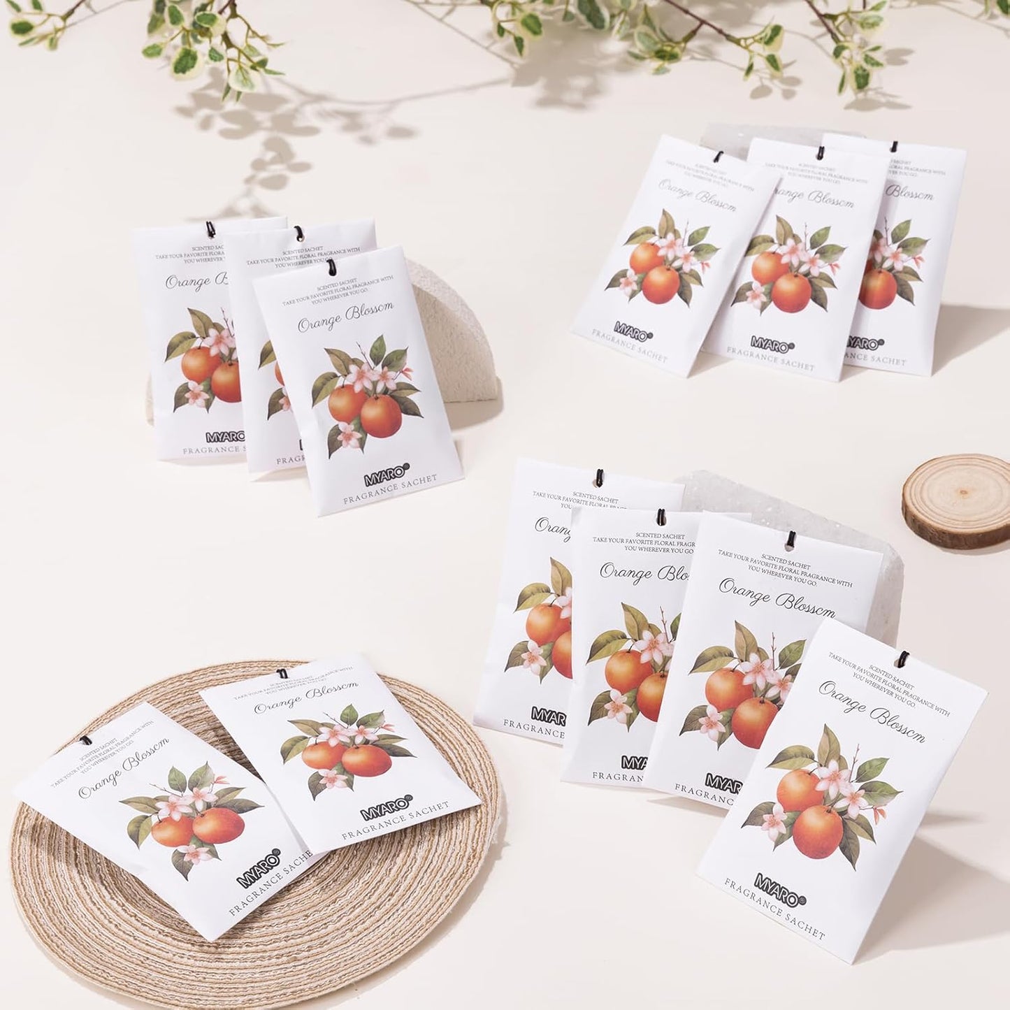MYARO 12 Packs Orange Blossom Fall Scent Sachets for Drawer and Closet - Long Lasting Bathroom Odor Deodorizer Car Air Frehener for Home