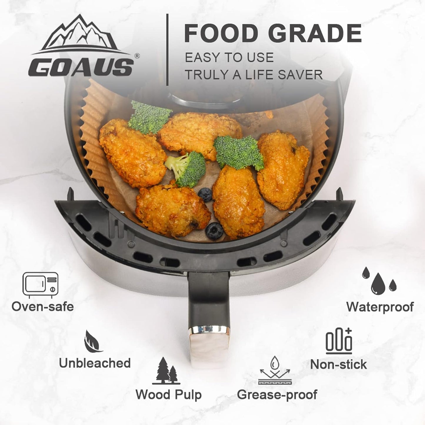 GOAUS Air Fryer 150 Pcs Round Paper Liners Disposable Large for 5 to 8 Qt Basket, 7.9 inch Unbleached Non-stick Oil-proof Parchment Paper