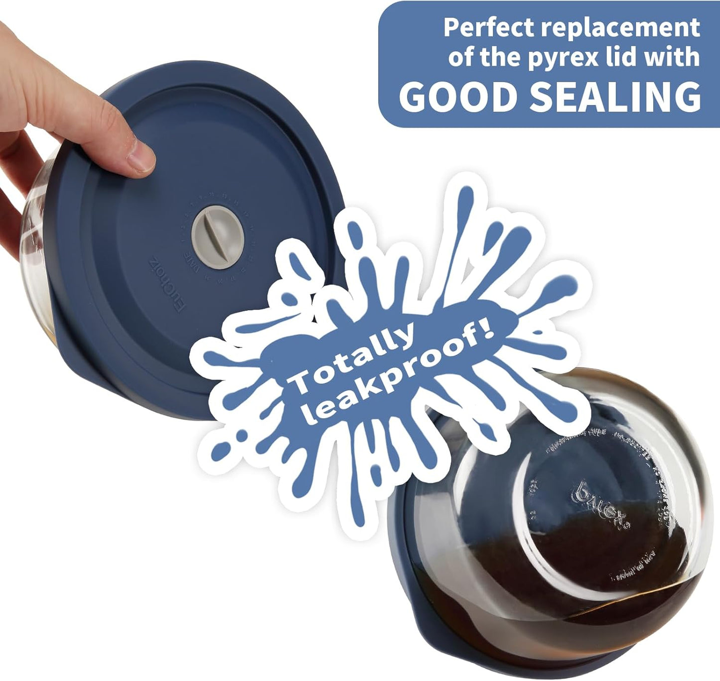 Replacement Lids for Pyrex 7202-PC 1 Cup, Silicone Round Storage Cover Lid for Anchor Hocking Glass Bowl 2 Pack with Date Mark Dark Blue
