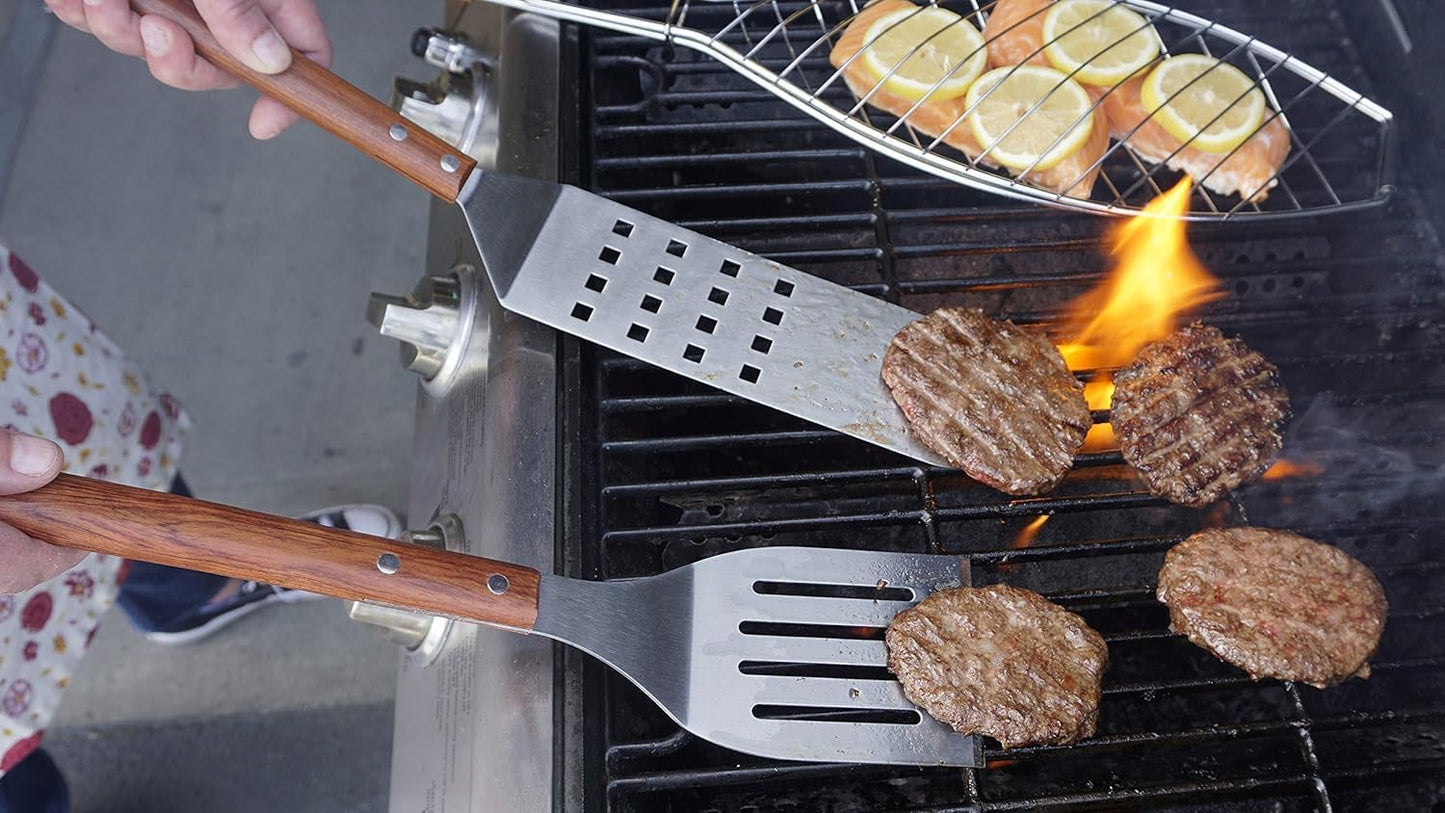 RSVP International Endurance BBQ Grill Spatula Flipper, 18" | Flip Burgers & Other Food w/ Long Handle that Keeps Hands Safe from Fire | Made from Stainless Steel & Rosewood
