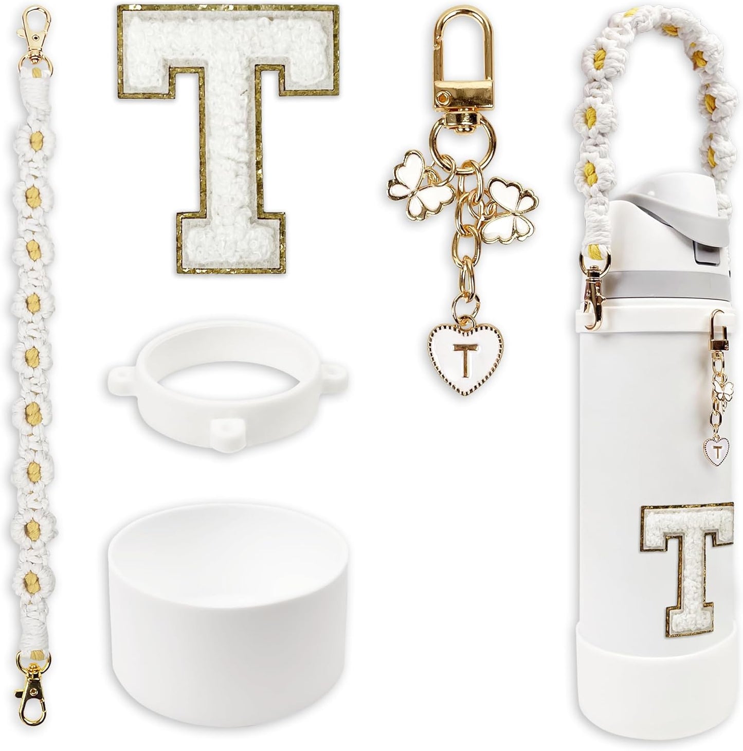 SITKOL Silicone Boot Cute Monogram Set Compatible with Owala Water Bottle 24 oz, 32 oz, 40 oz - Perfect Letter Owala Accessories for Owala Tumbler, Owala Free Sip, Pink Owala, Black Owala