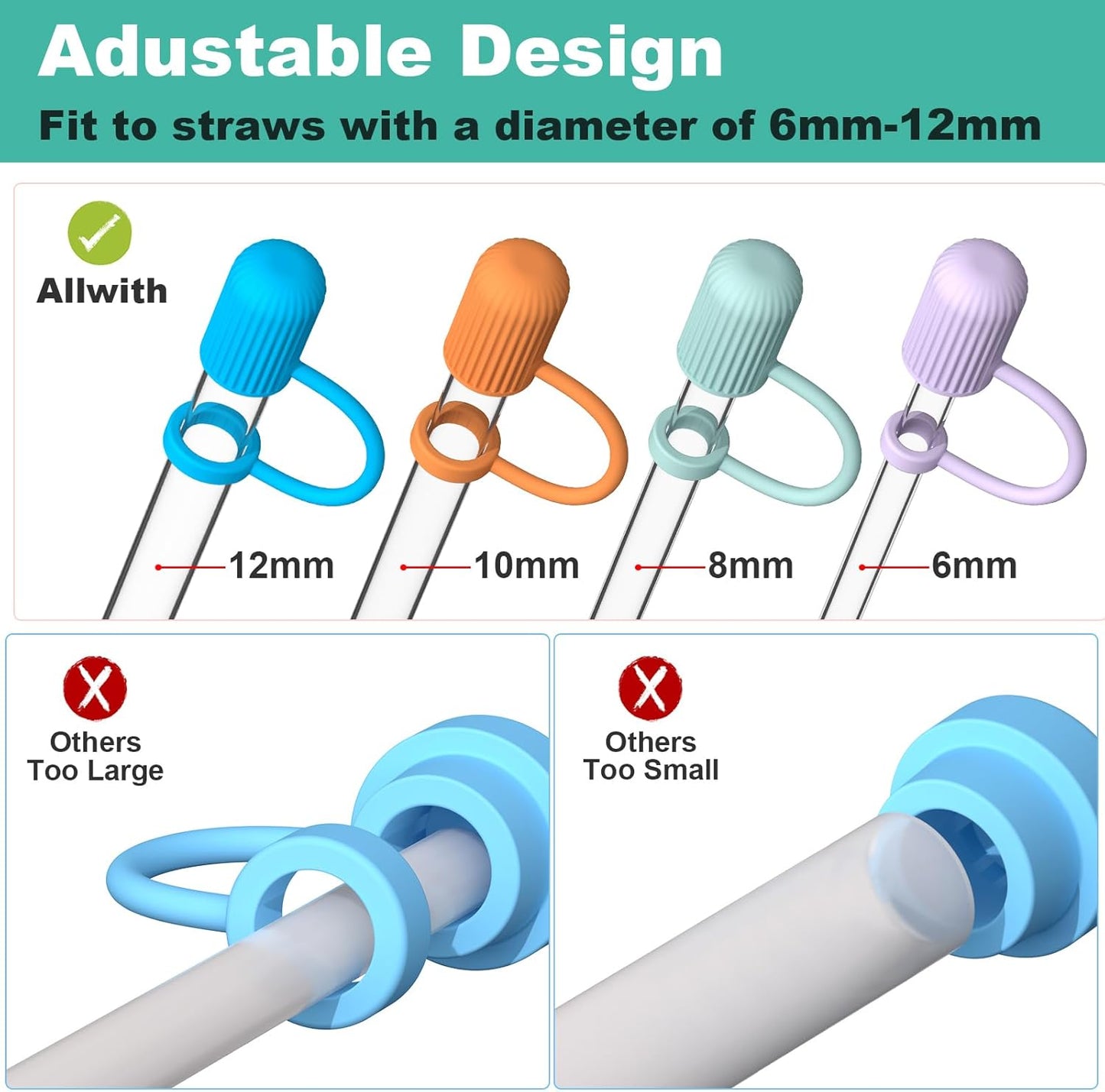 Adjustable Straw Cover Cap for Stanley, and Compatible with Simple Modern|Yeti|Hydro Flask|Reduce|Owala|Beast|Hydrapeak Tumbler Straw, All Brand of 6-12mm Straw, Straw Stopper Topper Accessories