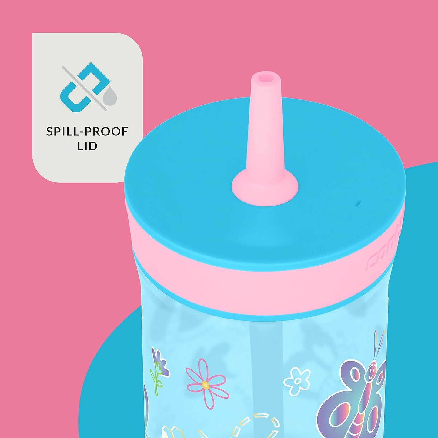 Contigo Kids’ Leighton Straw Tumbler with Spill-Proof Lid, 14oz., 2 Pack, Blue Raspberry & Azalea (Pack of 4)