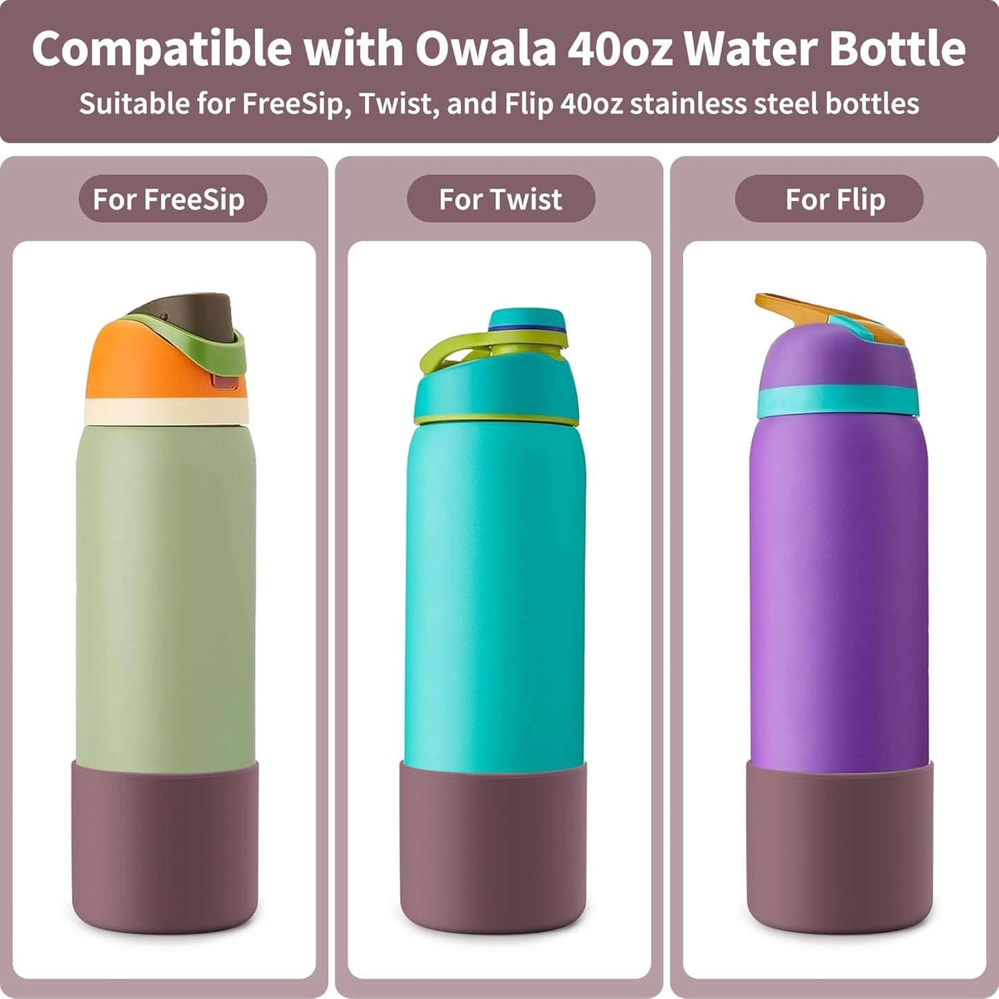 Silicone Water Bottle Boot for Owala 40 oz, Anti-Slip Protective Sleeve for Owala Twist & FreeSip & Flip Stainless Steel Water Bottle, Boot Bottom Base for Owala (Reddish Brown)