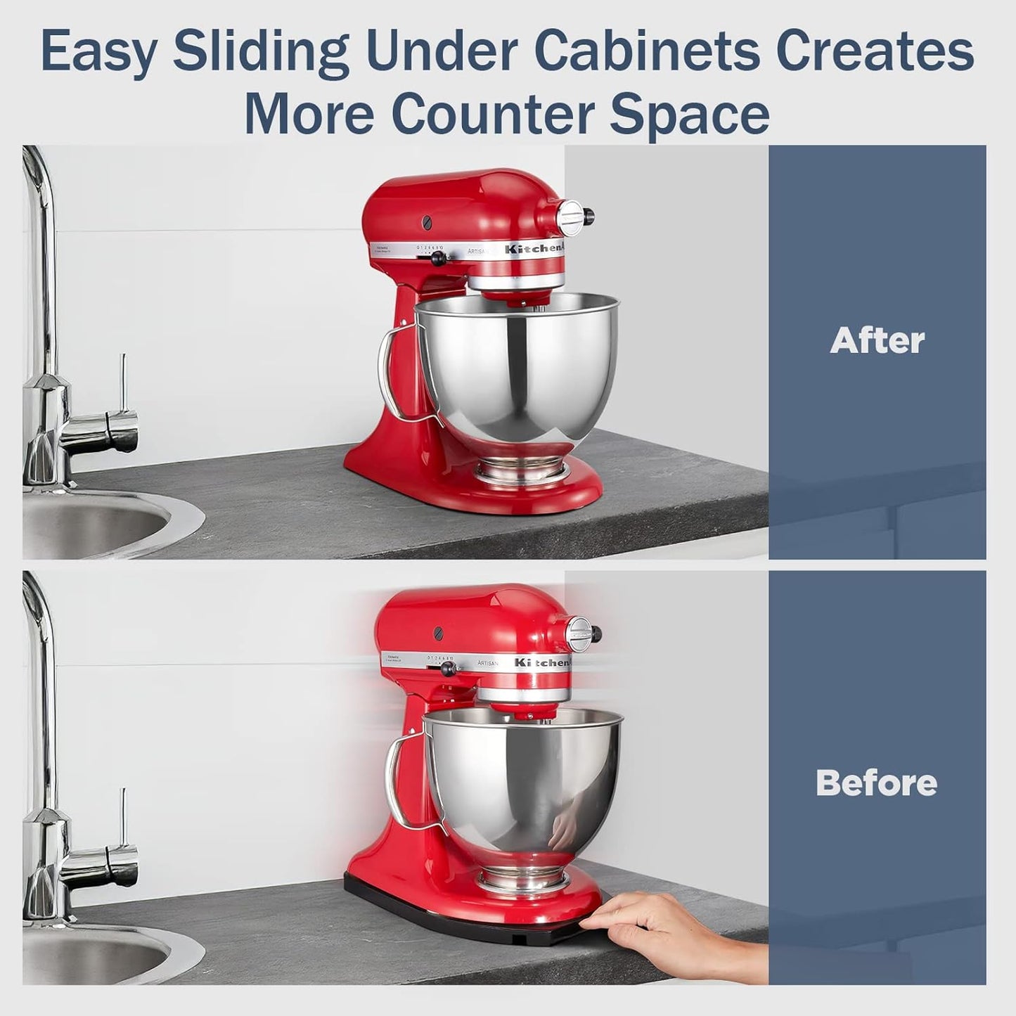 Mixer Sliding Tray for KitchenAid 4.5-5 Qt Tilt-head Stand Mixer - Metal Rolling Tray Kitchen Countertop Appliance Slider Storage Moving Caddy with Wheel for Kitchen Aid 4.5-5 Qt Mixer