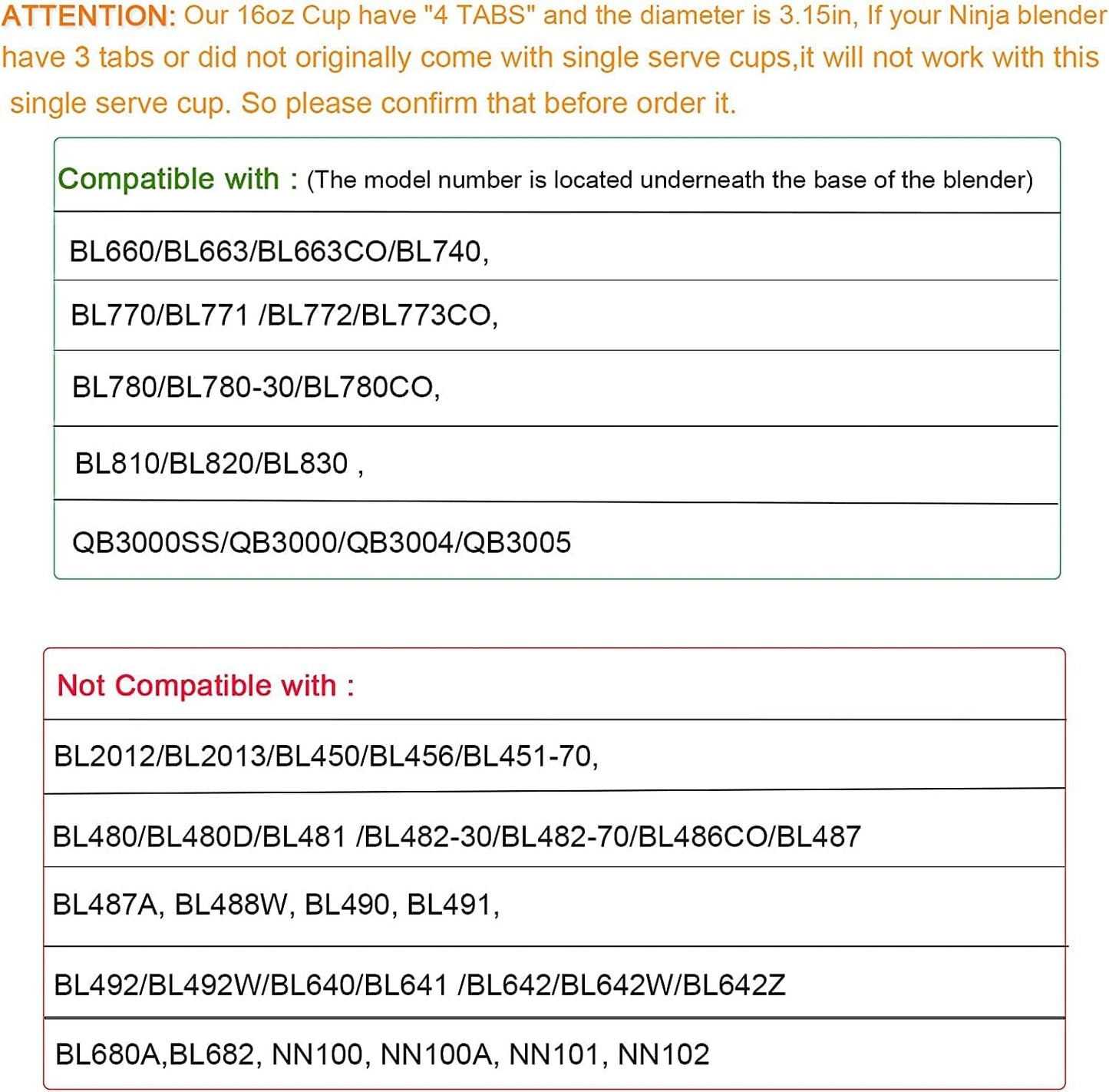 16oz Blender Cup Set Compatible with Ninja Replacement Parts, Single Serve Blender Cups+Sip & Seal lids for QB3001SS Fit Compact Personal QB3000 BL660 BL740 BL770 BL780 BL810