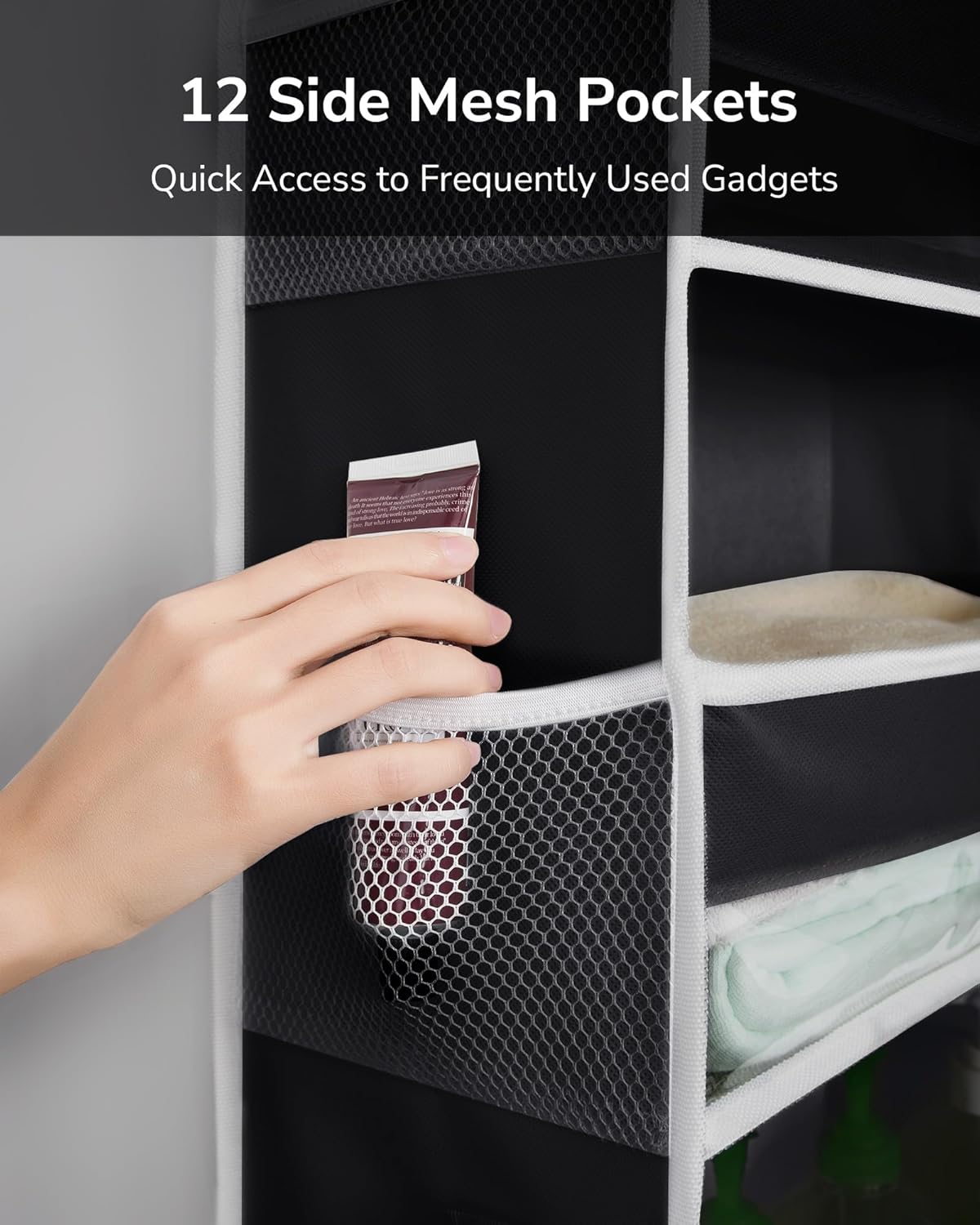 ULG 2Pack-Over The Door Organizer with 6 Large Pockets 12 Side Pockets, 50lbs Weight Capacity Door Hanging Organizer Black