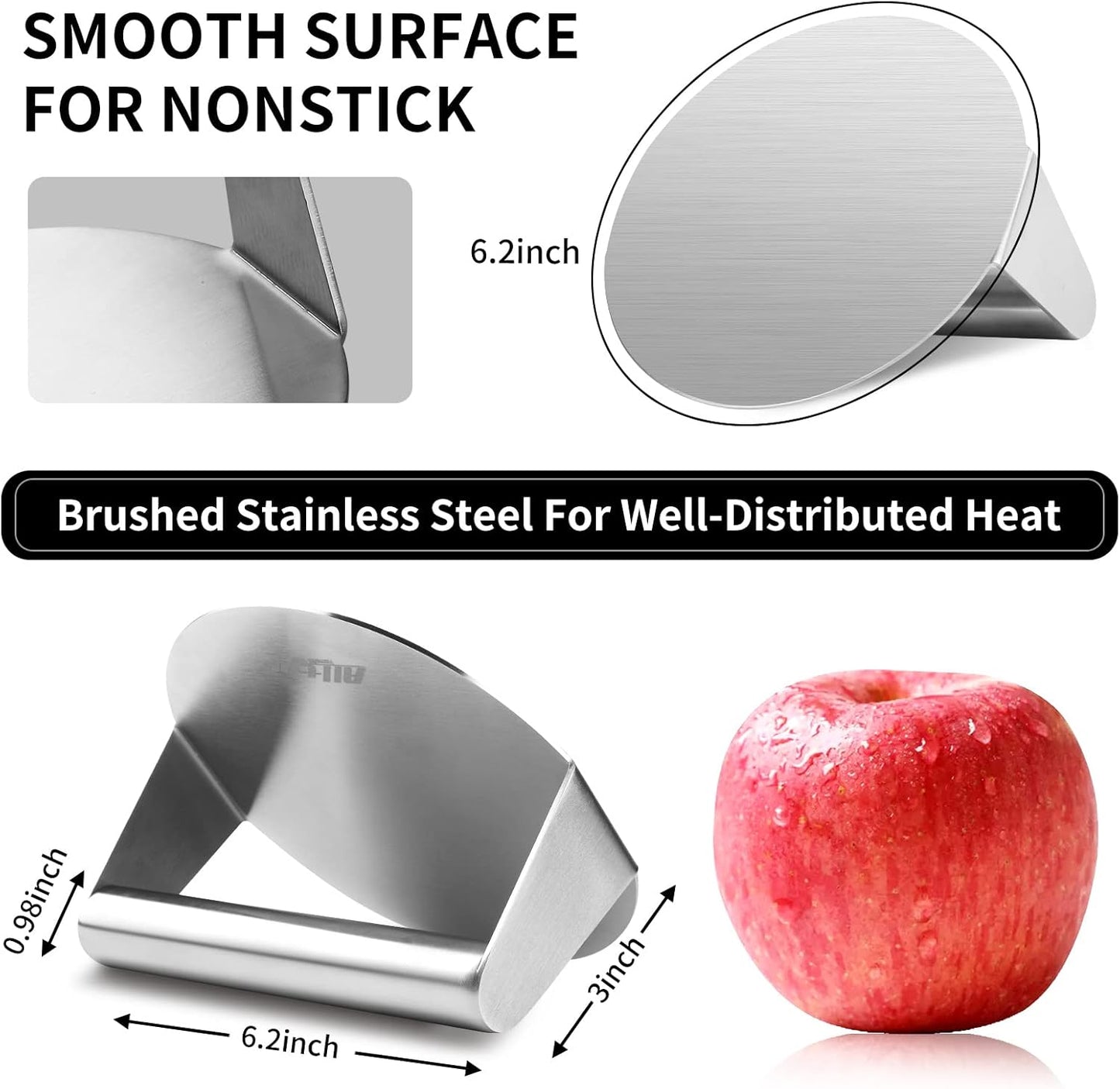 ALLTOP Smash Burger Press,Stainless Steel Non-Stick Smasher Hamburger Press Patty Maker for Flat Top Griddle,Grill,BBQ,Kitchen - Round Accessory (6.2 inch)