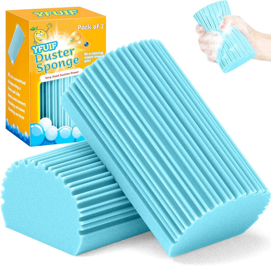 2-Pack Damp Clean Duster Sponge, Magic Sponge Eraser Baseboard Cleaner Tool, Dusters for Cleaning Blinds, Glass, Vents, Railings, Mirrors,Window Track Grooves and Faucets