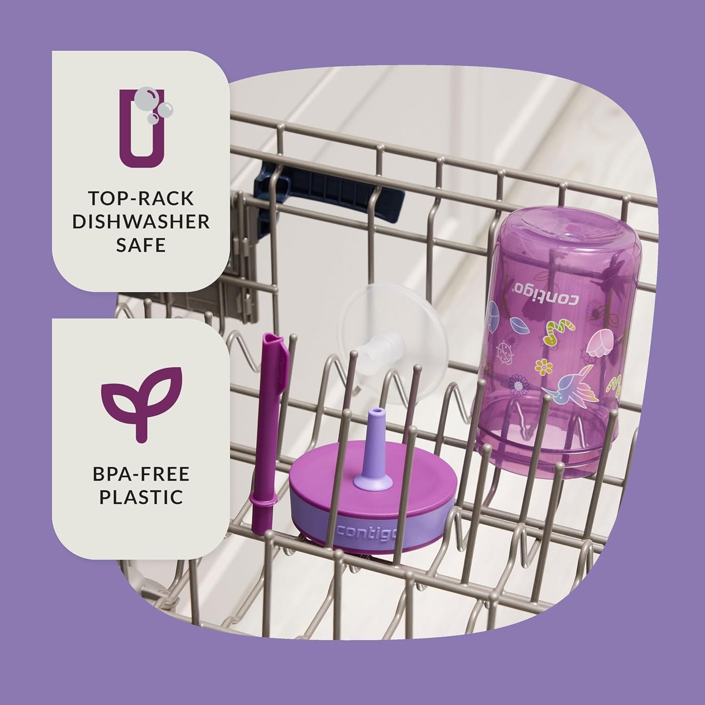 Contigo Leighton Straw Tumbler, 14 oz, Grape (Tulips) (Pack of 4)